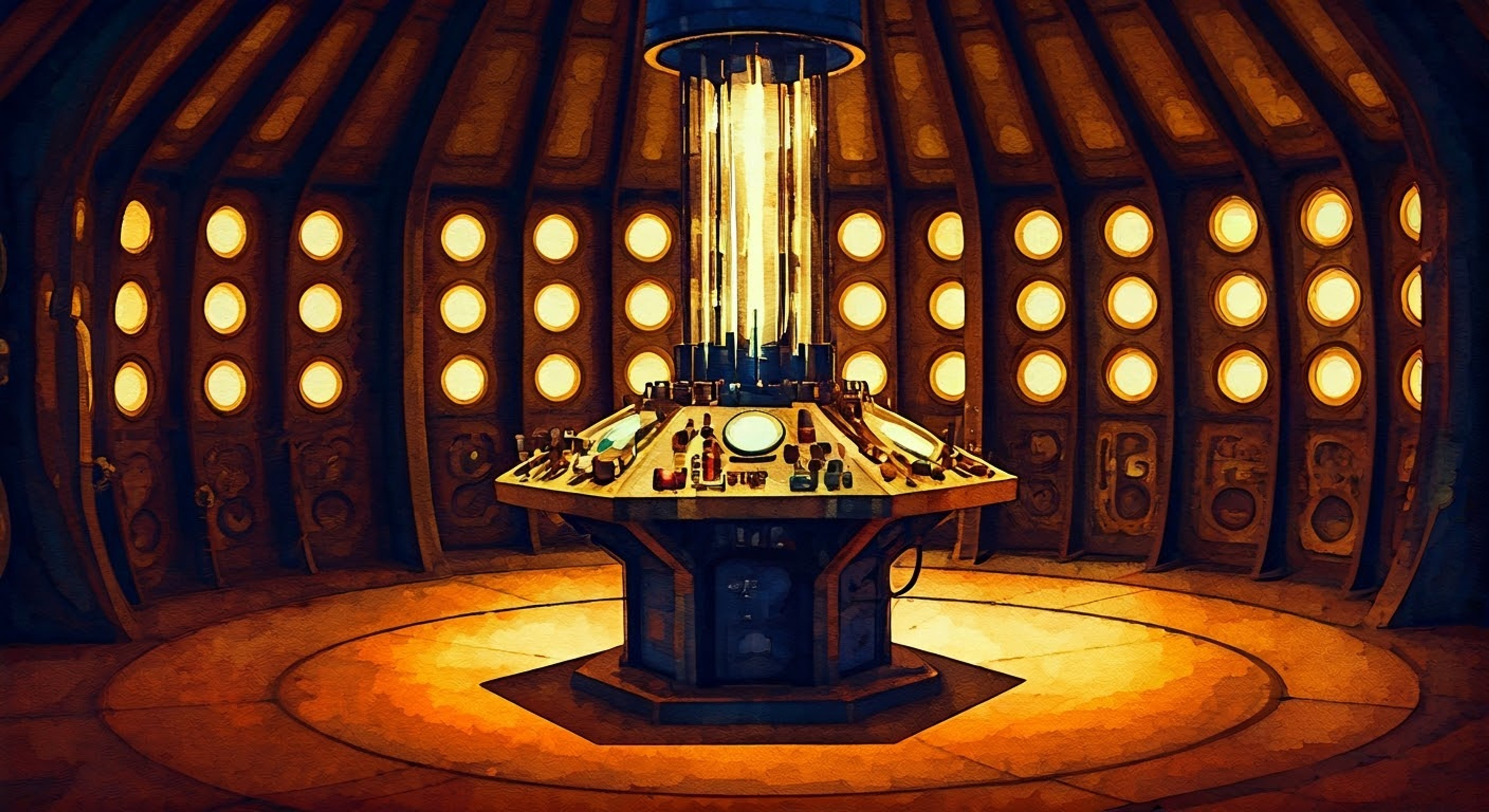 You find yourself mysteriously transported aboard the TARDIS, where the eccentric Second Doctor, in his characteristic rumpled clothing and Beatles haircut, promises an adventure through time and space while clearly keeping an eye on your wellbeing.