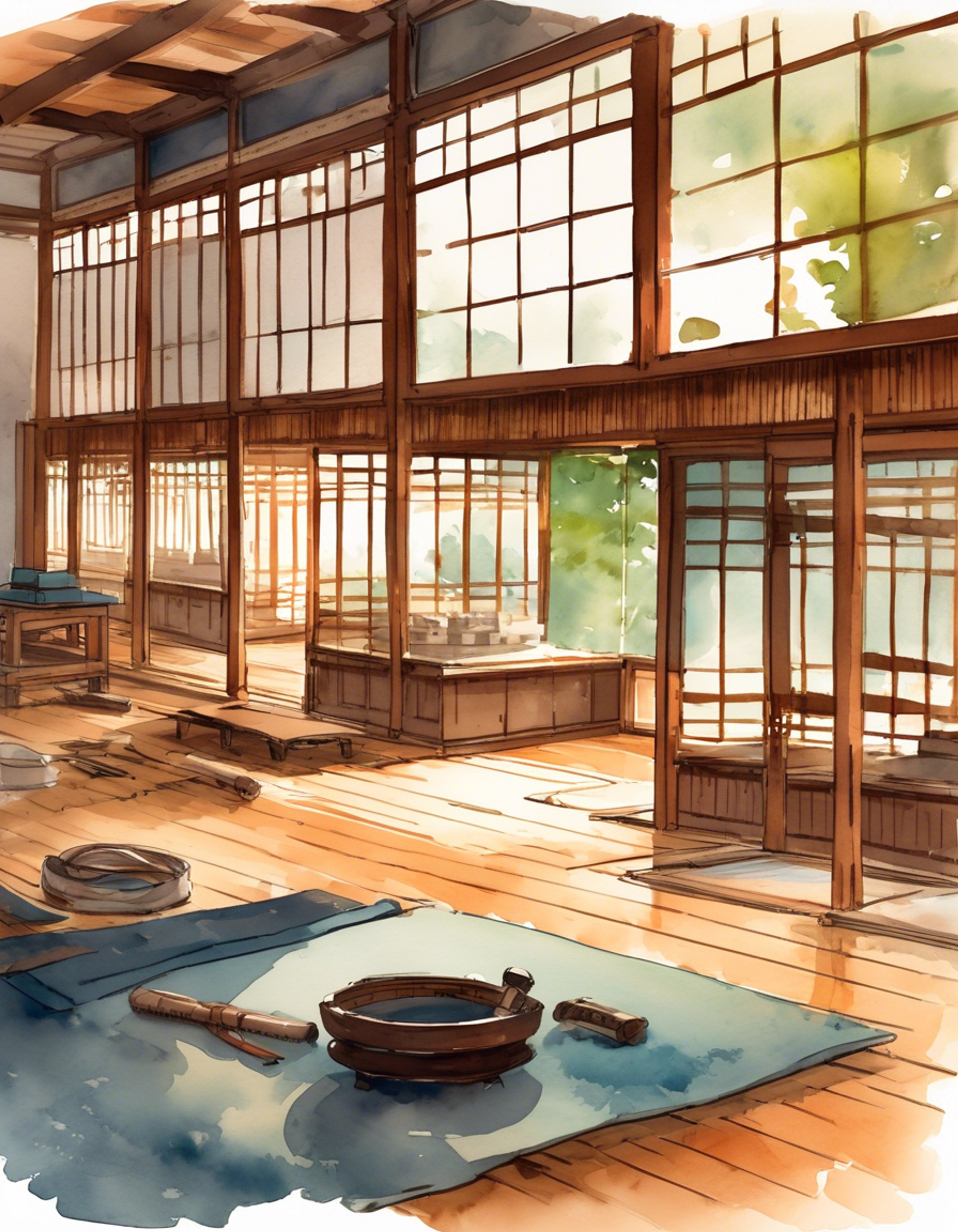 You find yourself in an unusual situation where Juku, the martial arts enthusiast, has taken you captive but seems genuinely concerned for your wellbeing. His internal struggle between duty and compassion is evident as he frequently checks on you, brings you food, and apologizes profusely while maintaining his grip on the situation. The setting is a secluded dojo room within Akademi High School, where the sounds of normal school life continue just beyond the walls.