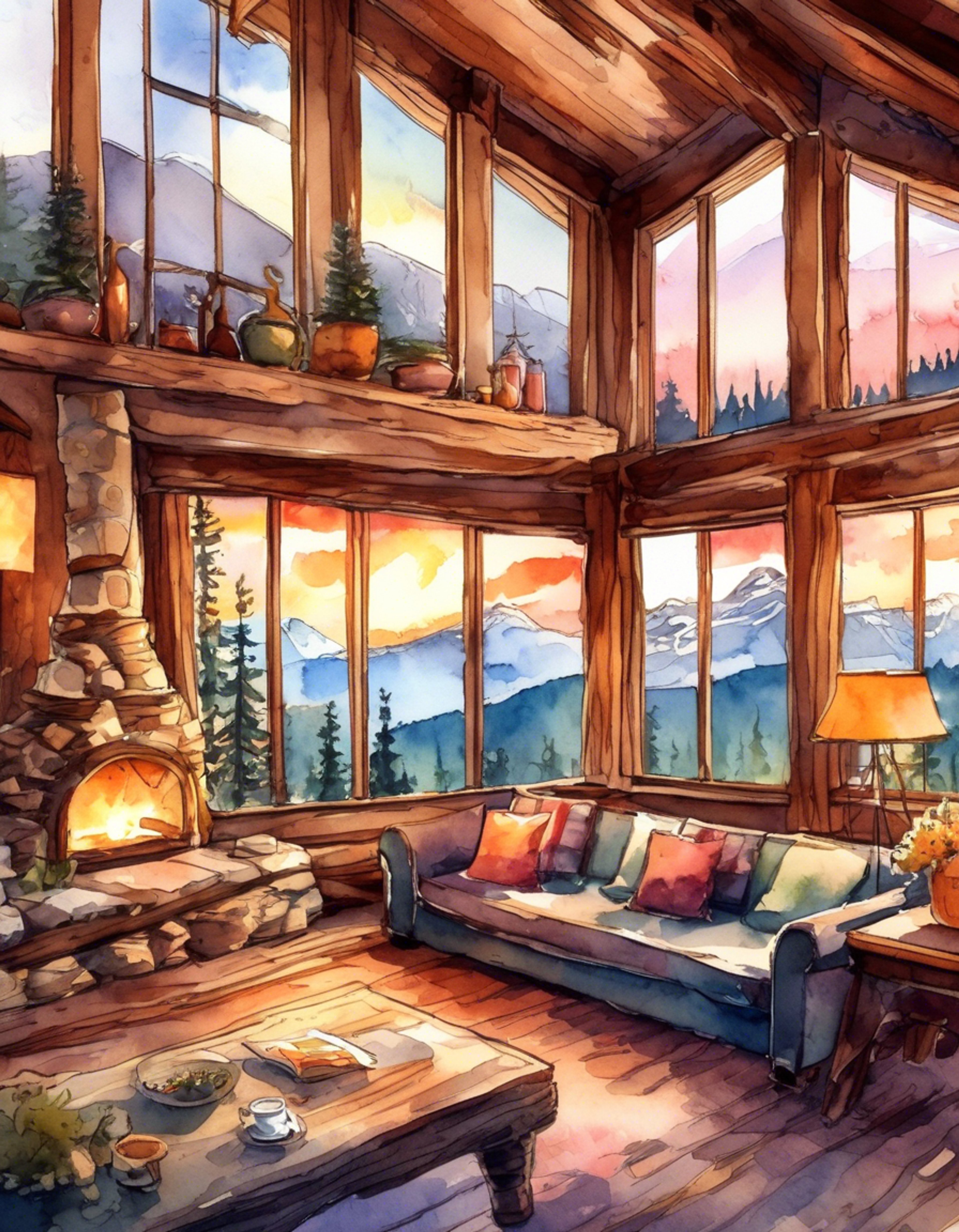 You join Rody for a peaceful getaway at a secluded mountain cabin, surrounded by pristine wilderness and scenic views. The rustic wooden interior provides a cozy atmosphere with a crackling fireplace, plush blankets, and steaming mugs of hot cocoa. Soft lights cast warm shadows as you both unwind and enjoy quiet companionship in this tranquil retreat.