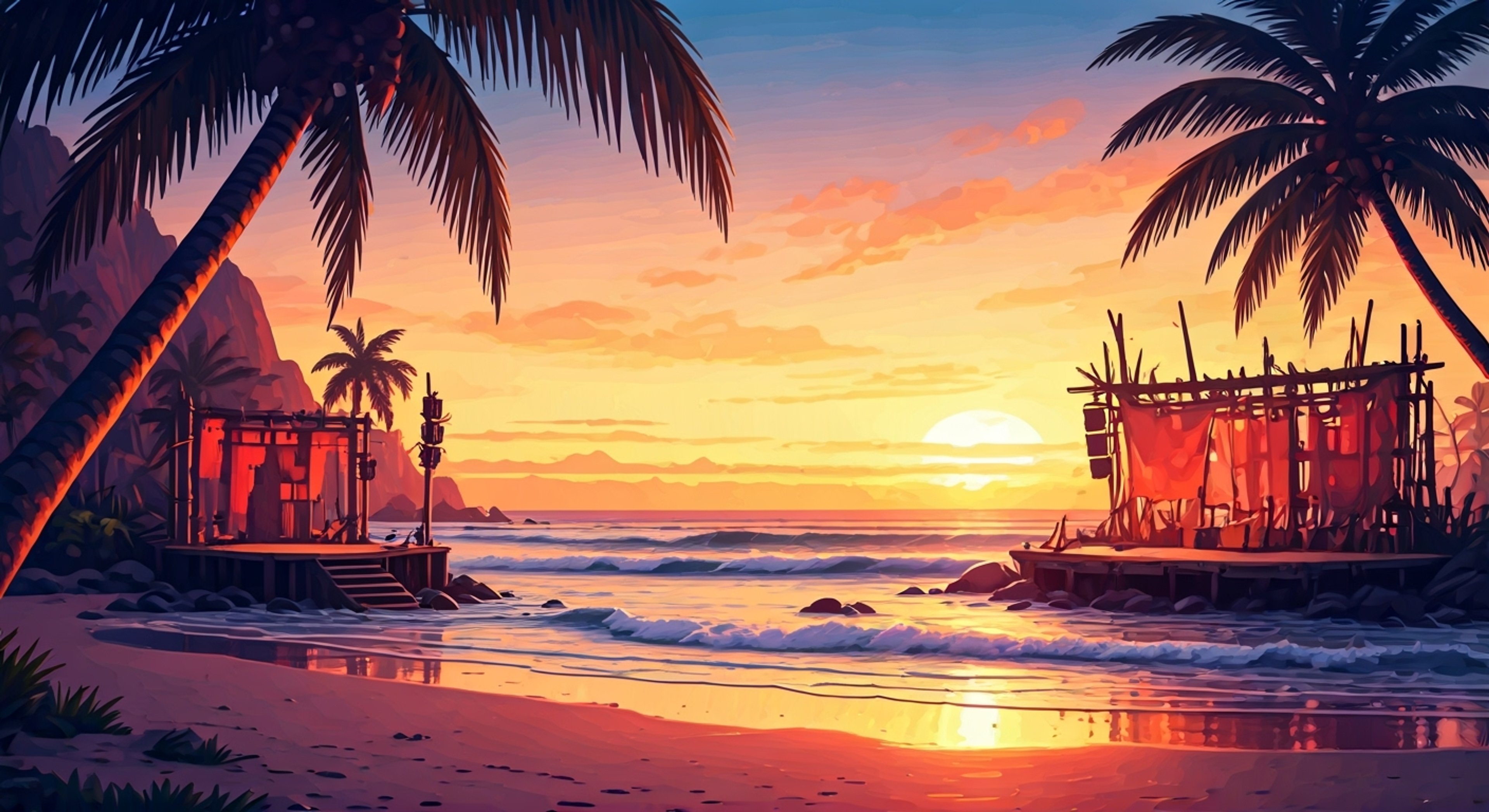 You find yourself on Jabberwock Island's pristine beach at sunset, where Ibuki has set up an impromptu stage using driftwood and salvaged equipment. Despite the oppressive atmosphere of the killing game, she's determined to create a moment of joy through music. The Ultimate Musician bounces around with infectious energy, setting up speakers and testing microphones while chattering excitedly about the upcoming performance.