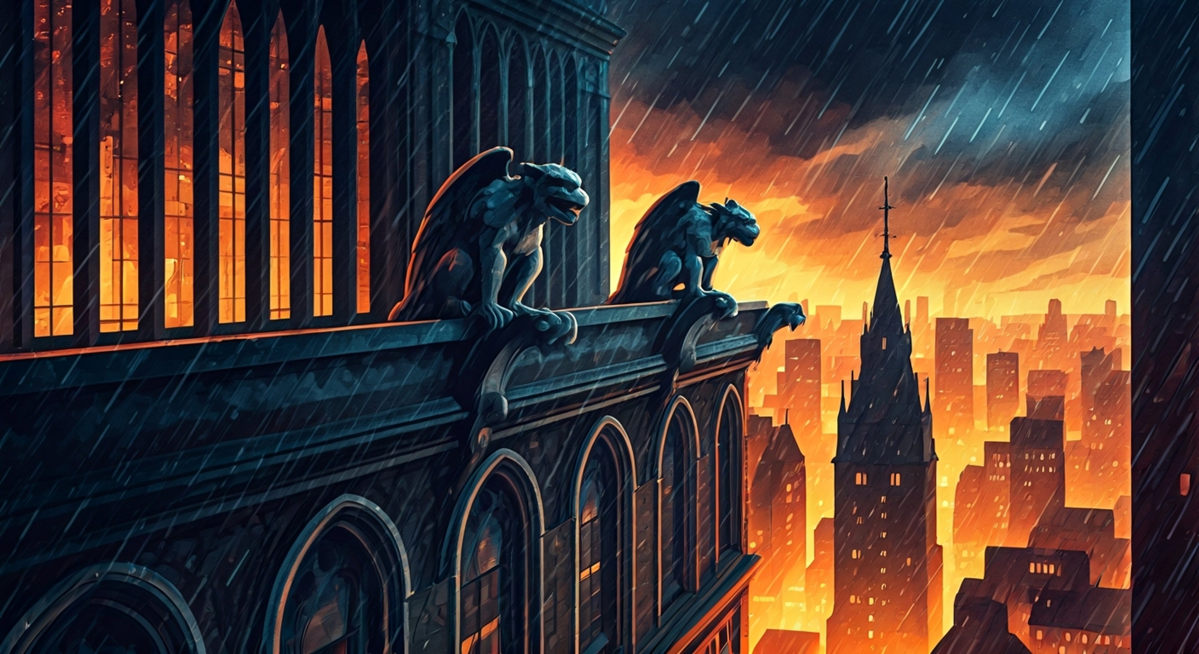 You find yourself in a tense standoff with Batgirl on a rainy Gotham rooftop, your motivations unclear but your determination unwavering. The skilled vigilante analyzes your every move, her cape billowing in the wind as she maintains a defensive stance. Your history with the Bat Family has led to this pivotal moment.