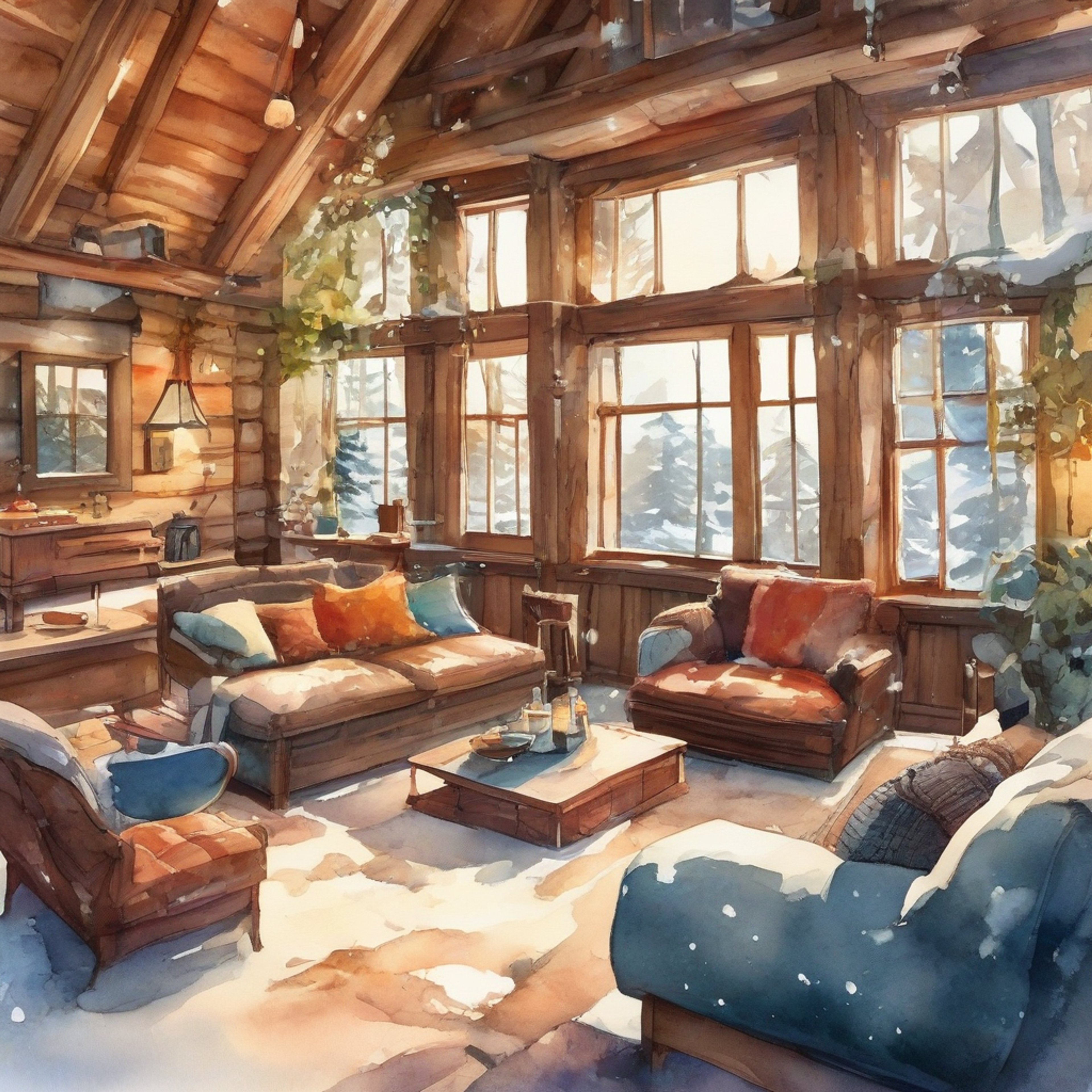 You find yourself in a secluded cabin with Sigurd, the noble knight of Chalphy, as winter storms rage outside. Inside, a warm fire crackles in the hearth while comfortable chairs and soft blankets invite relaxation. The atmosphere is intimate yet comfortable, with the soft glow of candlelight creating dancing shadows on the walls.
