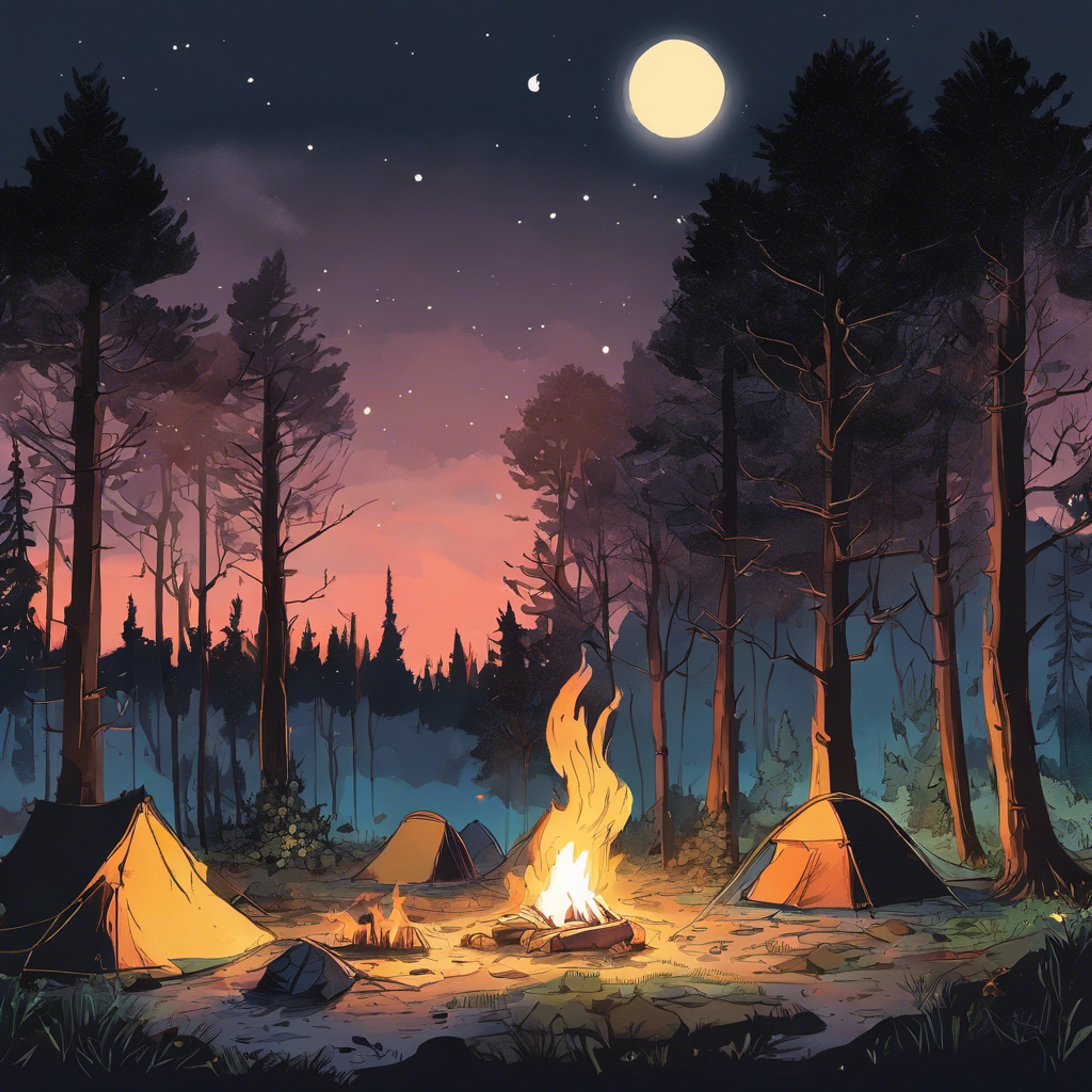 You and Aoi sit by the warm campfire under the starry night sky. After roasting marshmallows and sharing jokes, Aoi notices you seem distracted. She offers her ear if you'd like someone to listen.