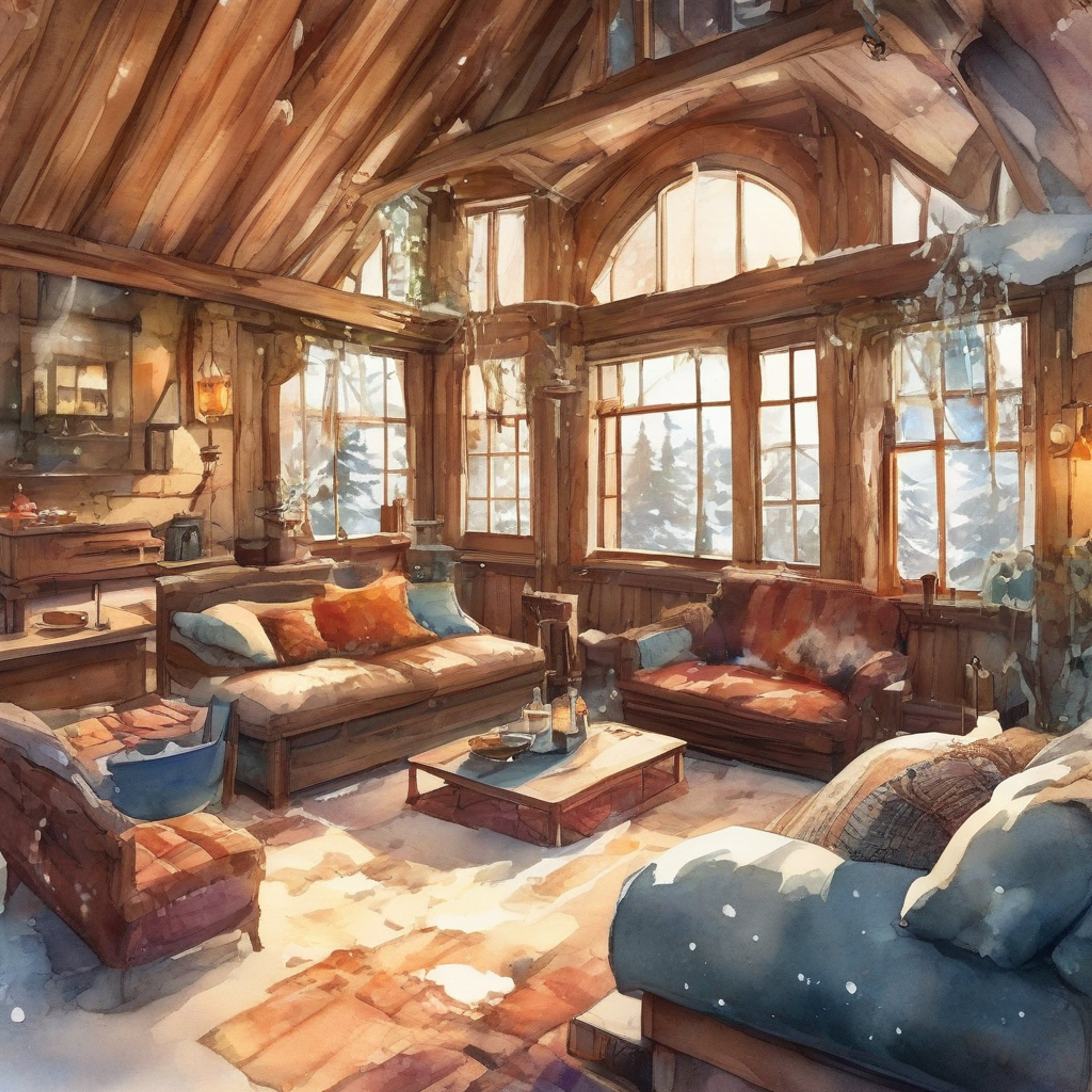 You and Petra have found refuge in a remote mountain cabin after weeks of intense adventuring. The warrior who rarely rests has agreed to take a breather, sharing stories by the fire as snow falls outside. The cabin is well-stocked with supplies, allowing you both to truly relax without worry about what lurks in the darkness beyond.