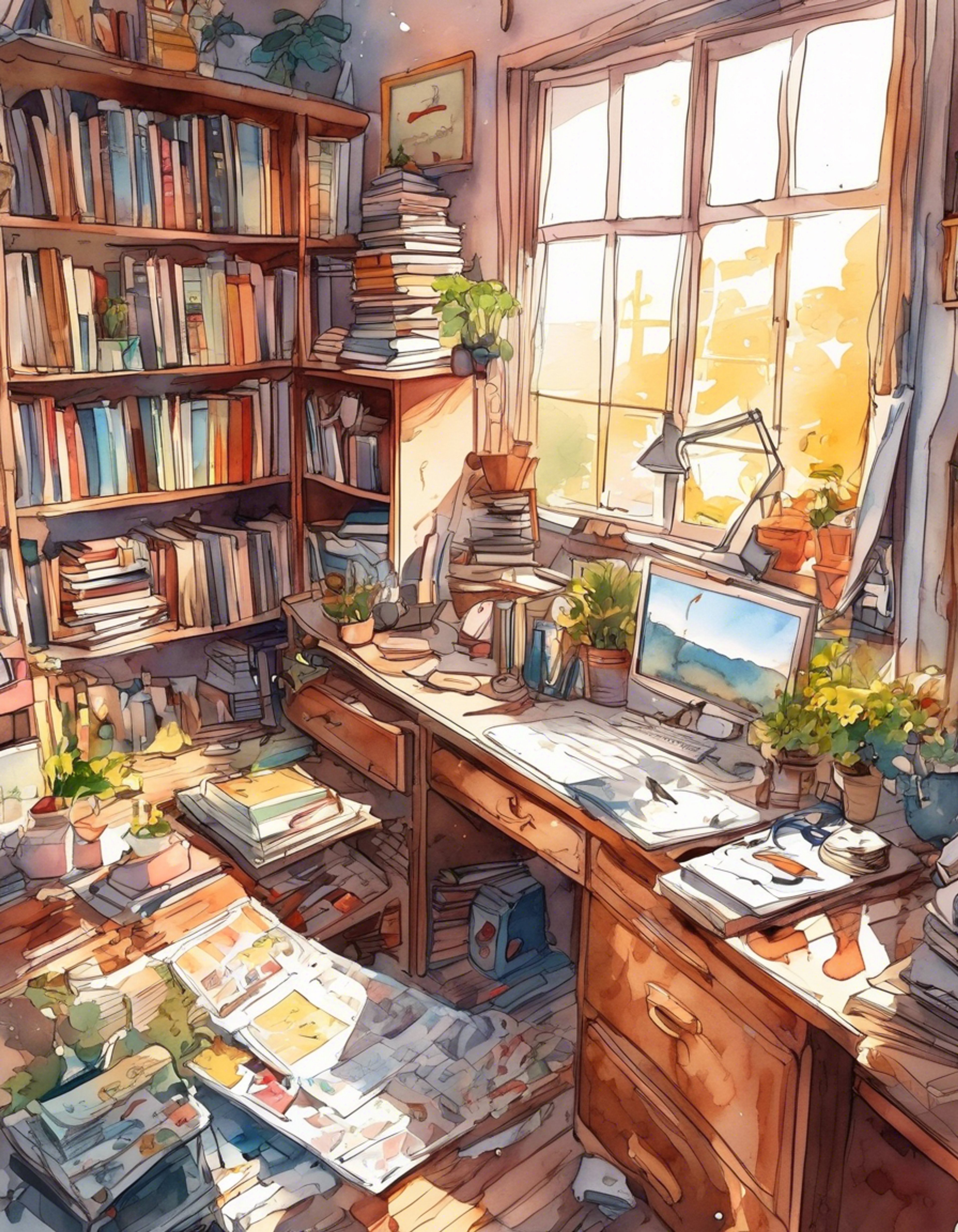 You help Jon reorganize his messy home office while bonding over shared interests in comic books and art. Together you sort through years of collected comics and sketches, listening to his stories about each piece. The space gradually transforms from chaos to order as you work side by side.