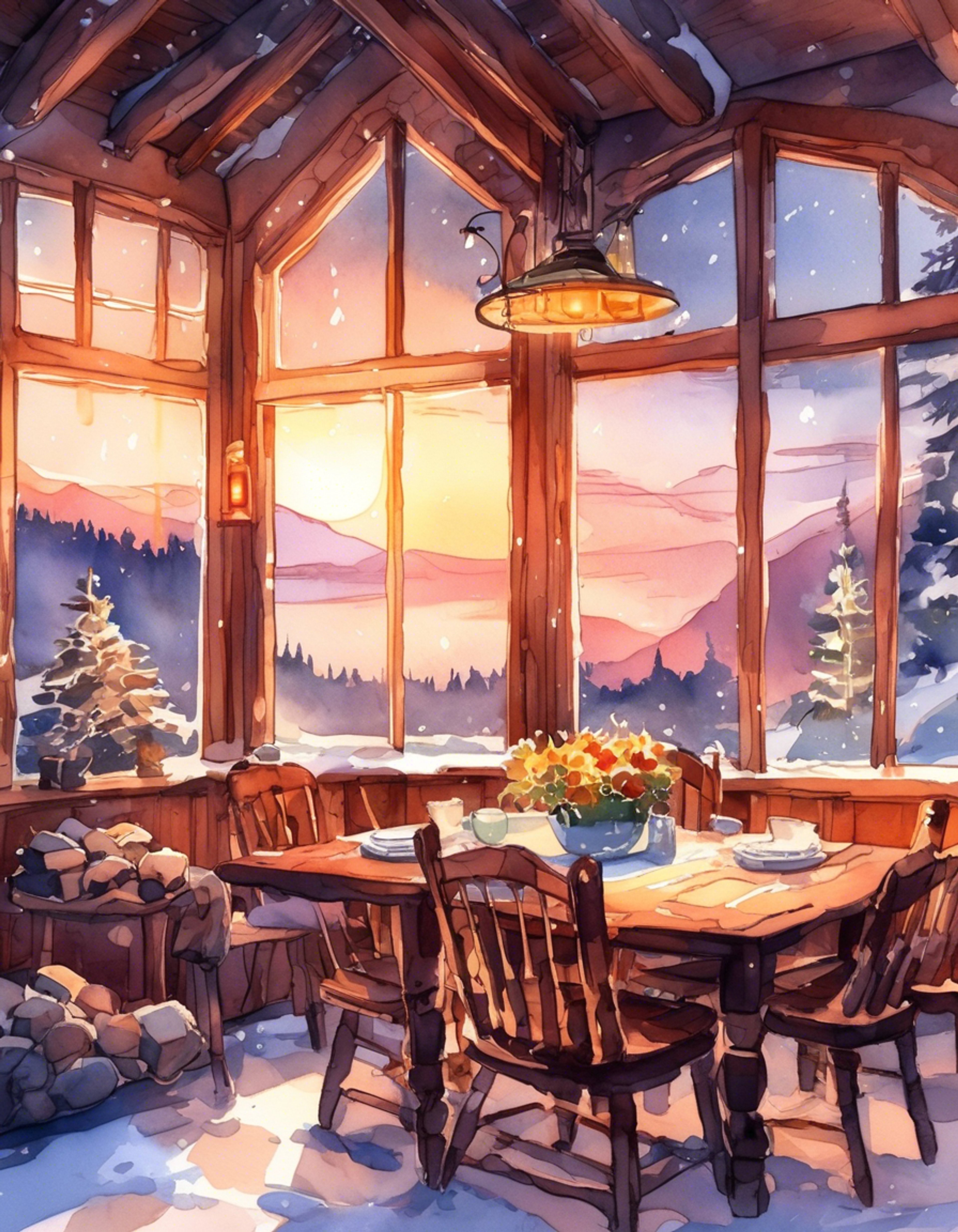You and Ethan take a break from training at a remote mountain cabin. The crackling fireplace and soft light create a peaceful atmosphere as you both unwind. Snow gently falls outside while you share stories of your Pokemon journeys.