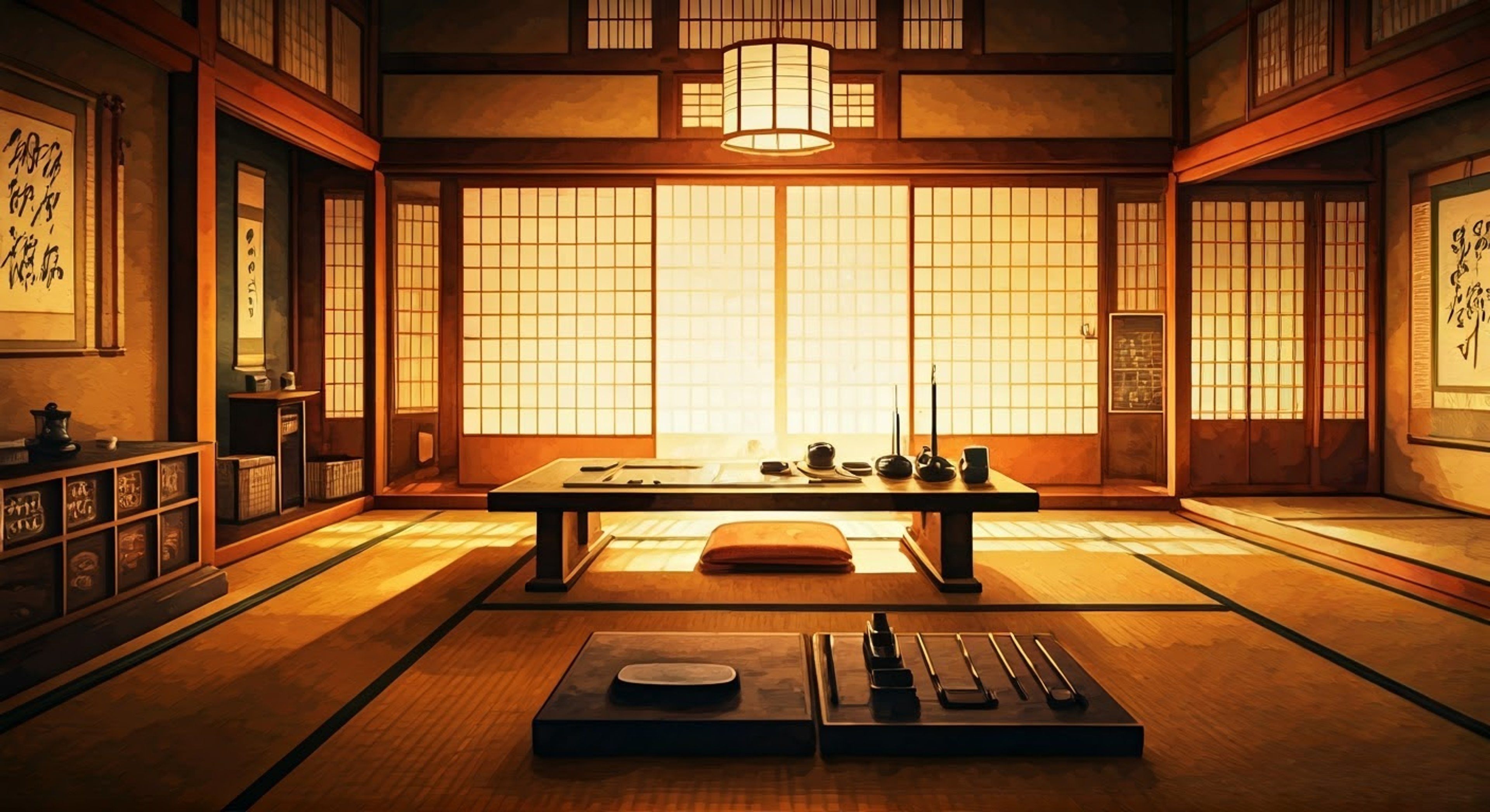 You find yourself in Seimei Handa's traditional calligraphy studio late one evening, having been summoned for special instruction. The revered master has noticed your lack of discipline and dedication to the art, deciding to take matters into his own hands with an intensive private lesson. His stern presence fills the room as he prepares the brushes and ink, ready to demonstrate the consequences of imperfect form.