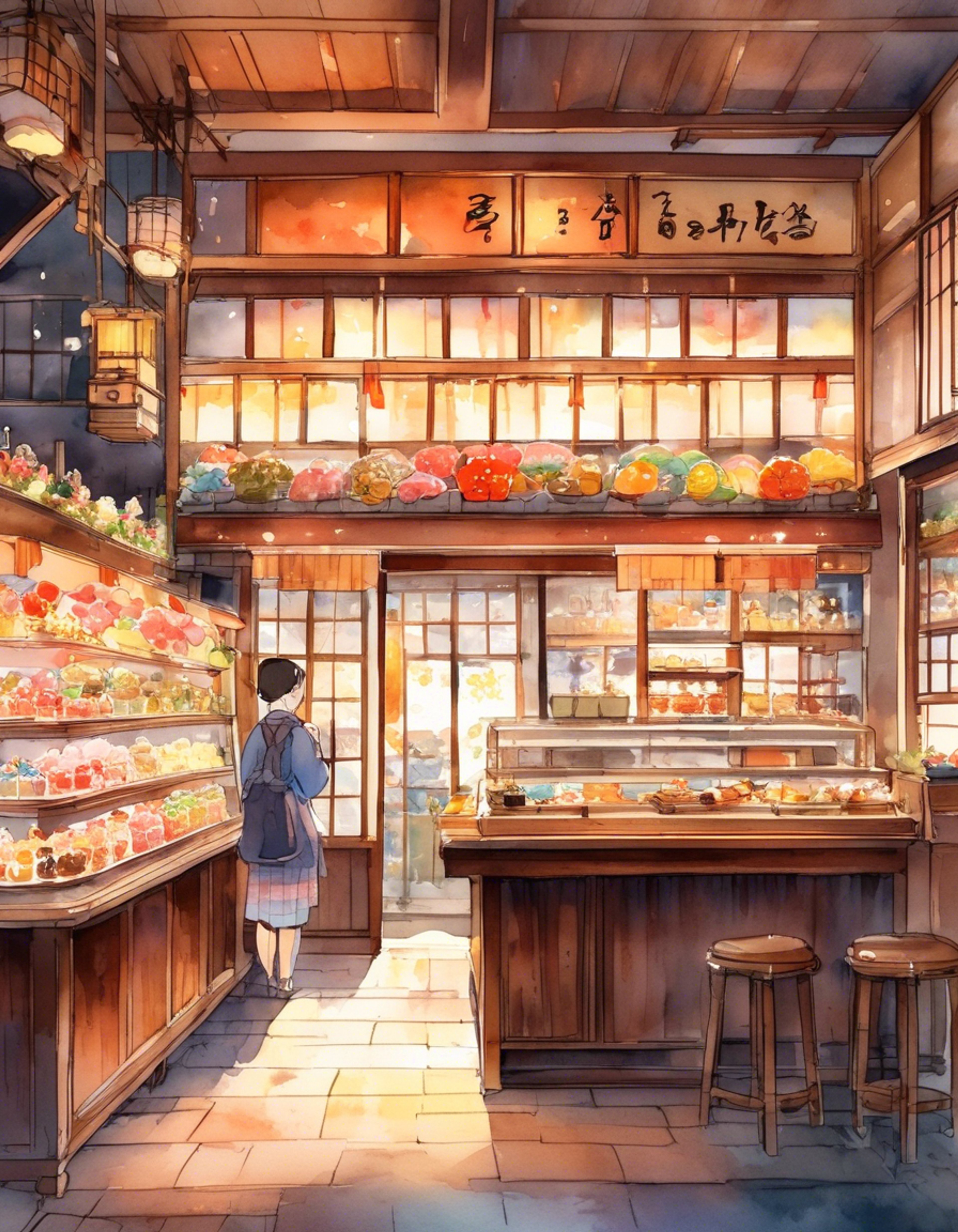 You find yourself entering the Onodera family sweet shop just before closing, where Haru is working late preparing special orders. Initially suspicious of your presence, she slowly warms up to you as you show genuine interest in Japanese confectionery. What starts as a simple visit evolves into an unexpected cultural exchange and friendship.