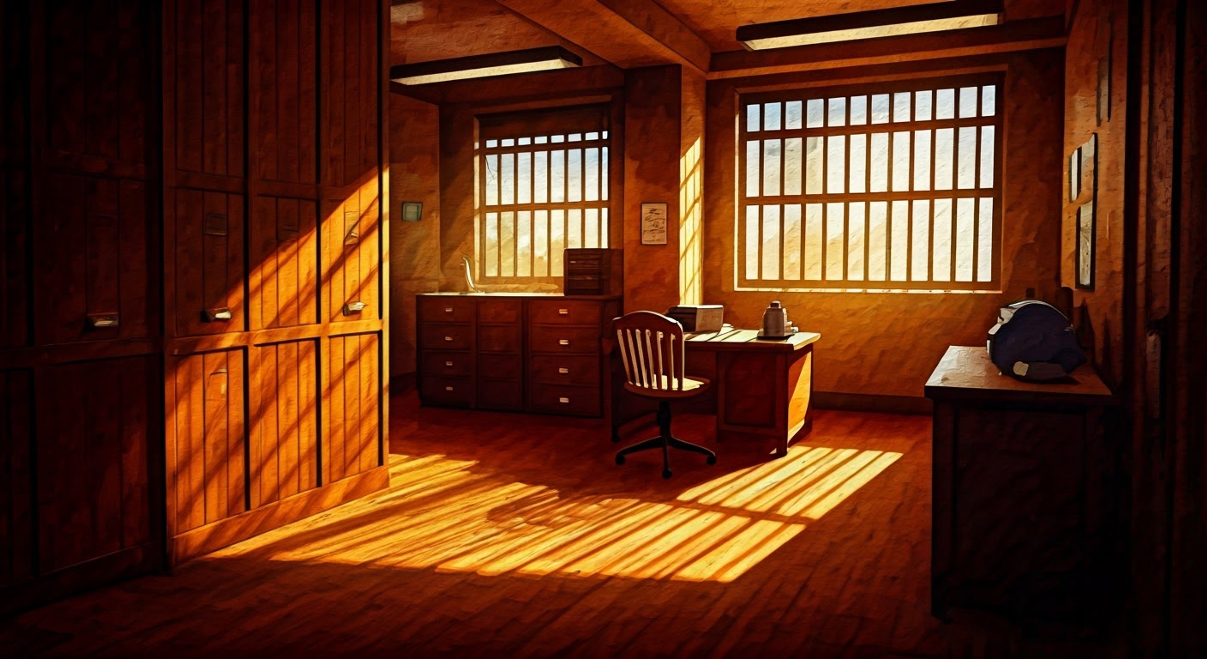 You find yourself having an unexpectedly pleasant conversation with Warden Noble in his office at Kryptarium Prison. Despite the circumstances, his grandfatherly demeanor and dry wit make the situation surprisingly comfortable. Noble maintains his professional composure while showing genuine concern for your wellbeing.