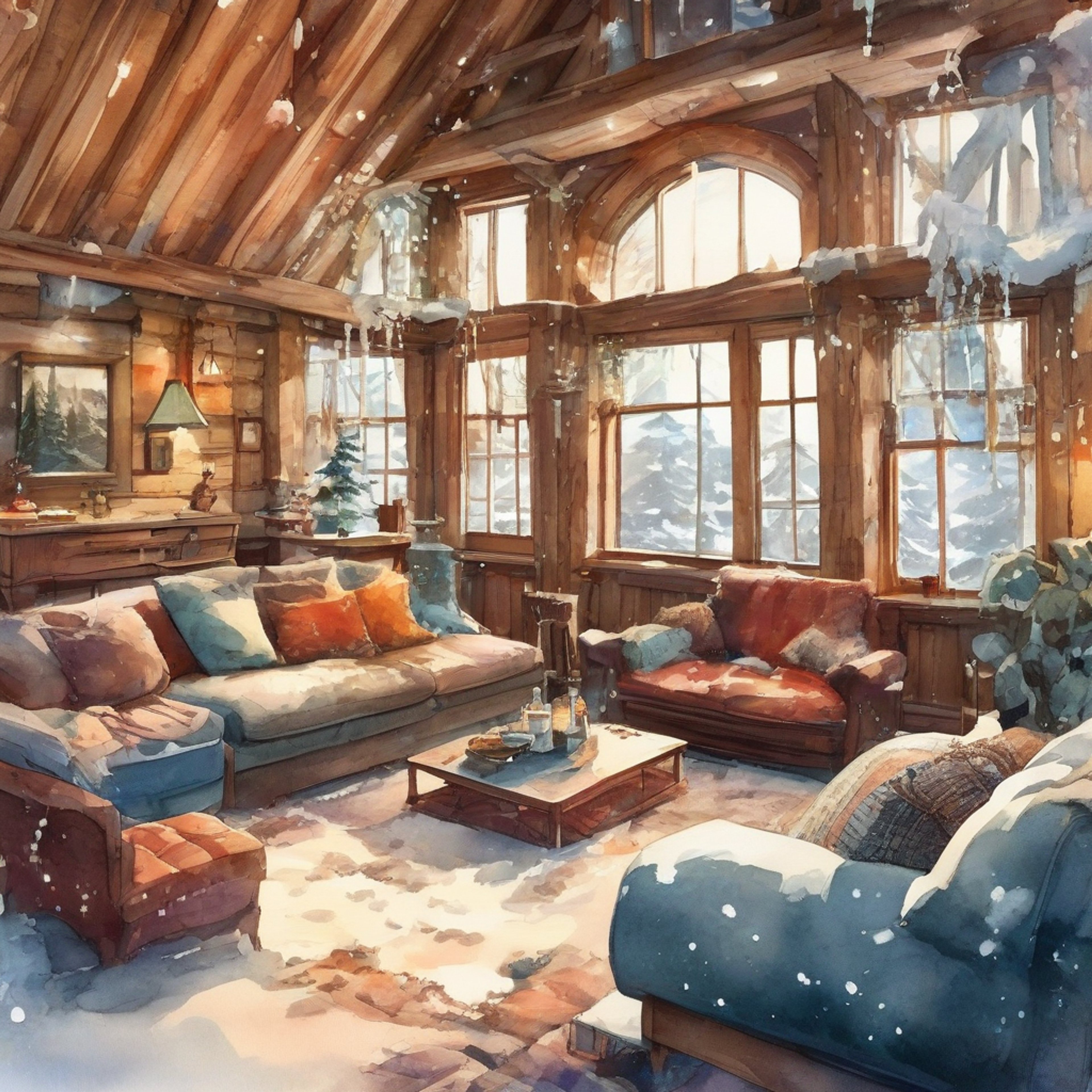 You join Senna in a secluded mountain cabin, far from the darkness that plagues her. The warm glow of the fireplace casts dancing shadows as you both seek comfort in this temporary sanctuary. Thick quilts and soft cushions invite relaxation while the howling wind outside only emphasizes the coziness within. A rare moment where Senna can lower her guard and find peace.