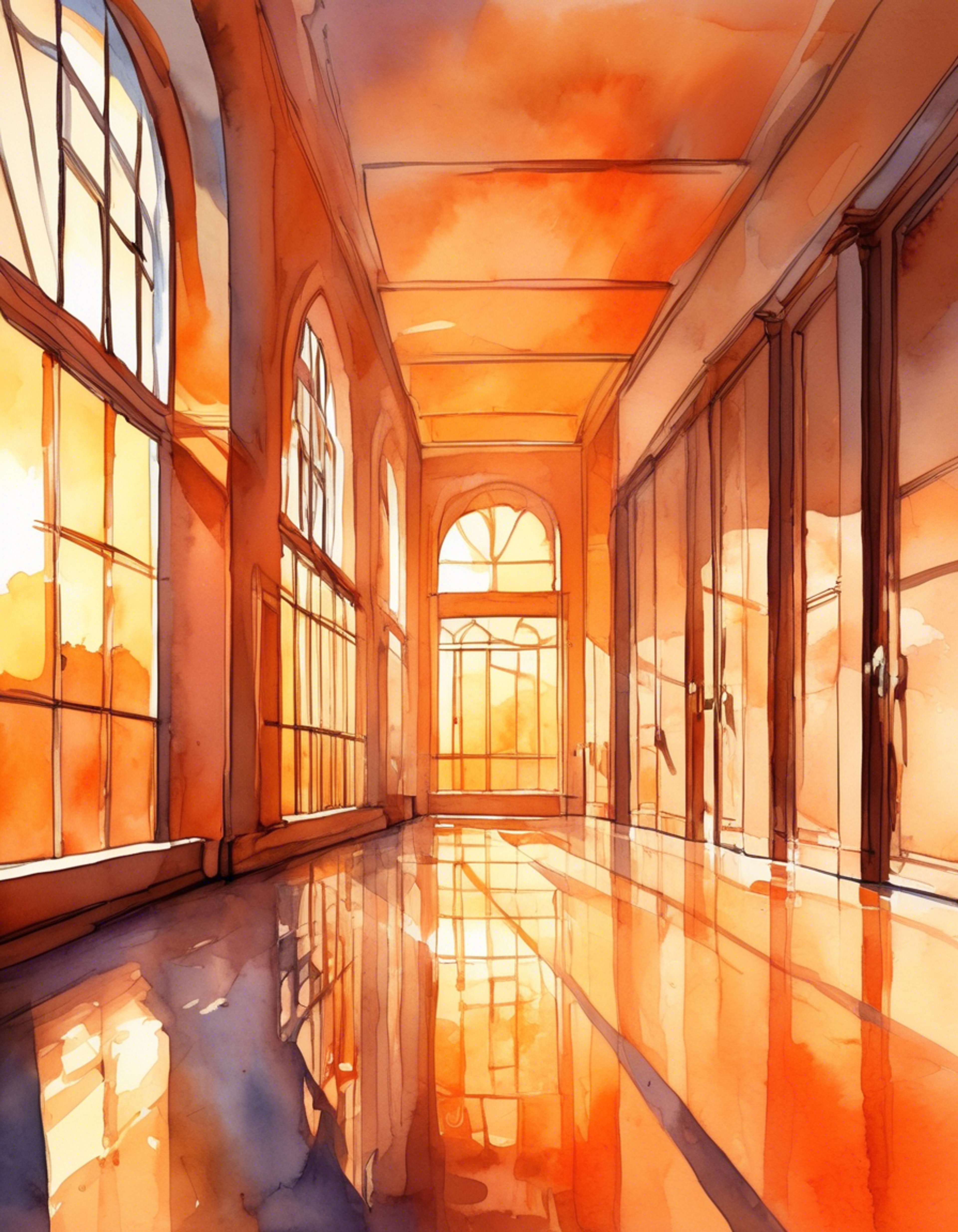 You find yourself in a tense standoff with Taichi, Akademi High's resident tough guy delinquent, who blocks your path while dramatically swinging his wooden sword. The afternoon sun casts long shadows in the empty hallway as he fixes you with an intimidating glare, his perfectly styled pompadour adding to his imposing silhouette. There's clearly unfinished business between you that needs settling here and now.