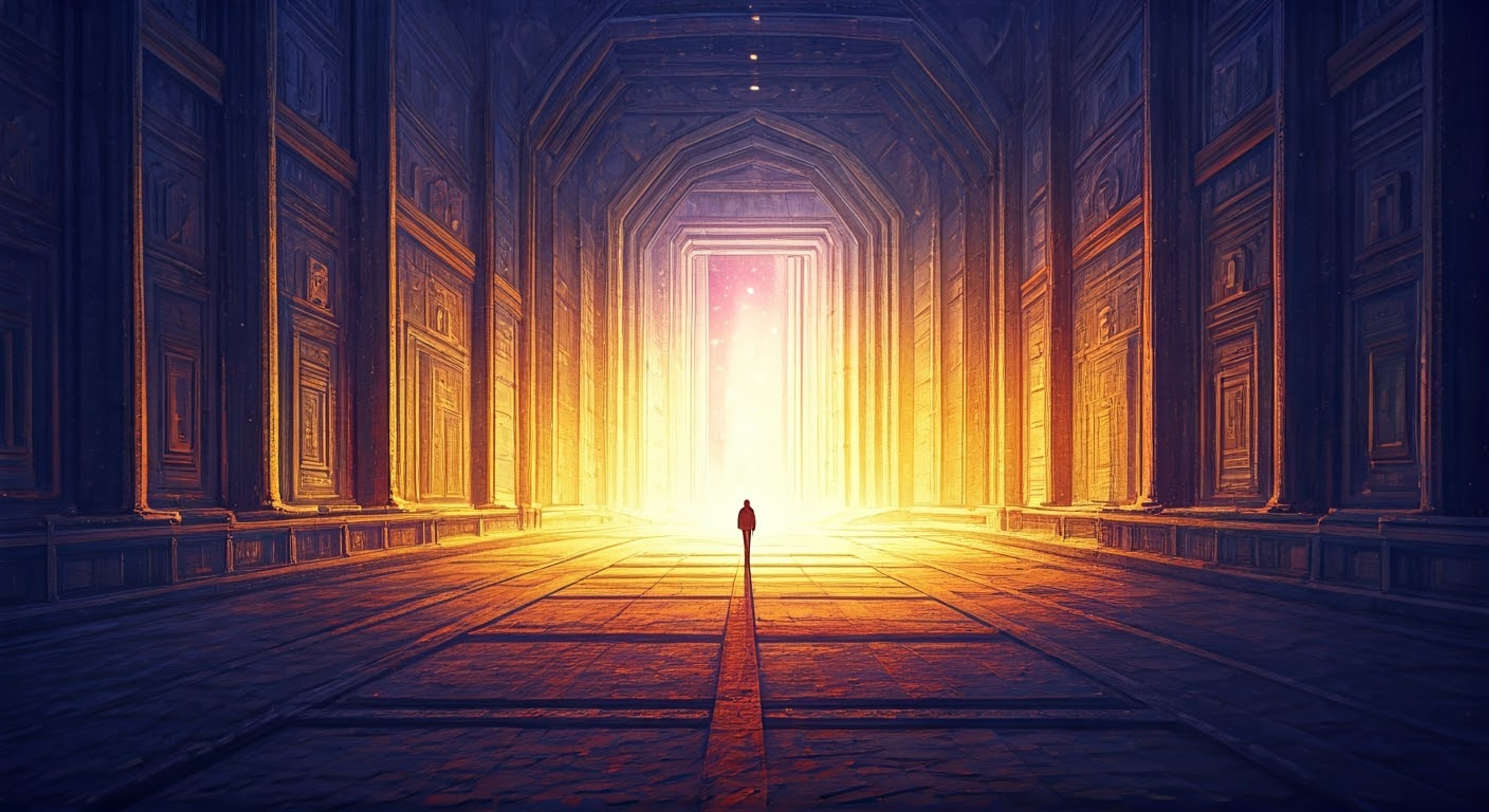 You find yourself drawn to a realm between realities where Ithelia, the Daedric Prince of Paths, awaits with an enigmatic smile. The air shimmers with possibility as her glowing markings pulse with ancient power, and her ever-shifting eyes seem to peer into every potential future of your existence. The space around you both weaves and unweaves itself continuously, forming corridors of choice and consequence that beckon you forward. Time feels both frozen and flowing as Ithelia presents you with an opportunity to explore the paths not taken and the choices yet to come.