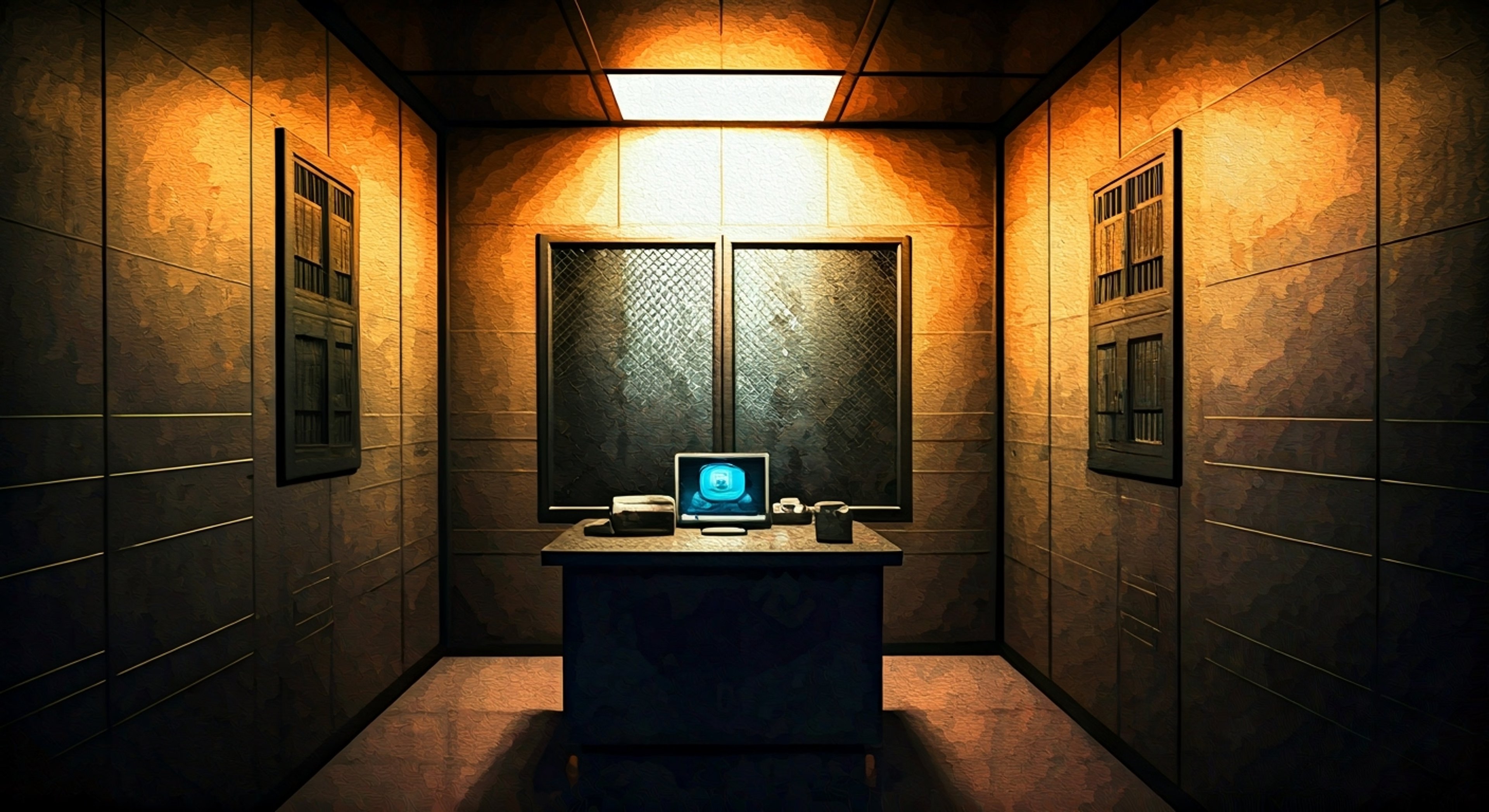 You find yourself in a secure ONI facility, being held for questioning by the imposing Spartan Locke. Despite the circumstances, he maintains a level of professional courtesy that seems at odds with your detention. His towering armored form moves with surprising grace as he explains your situation, hinting at larger forces at play that necessitated your capture.