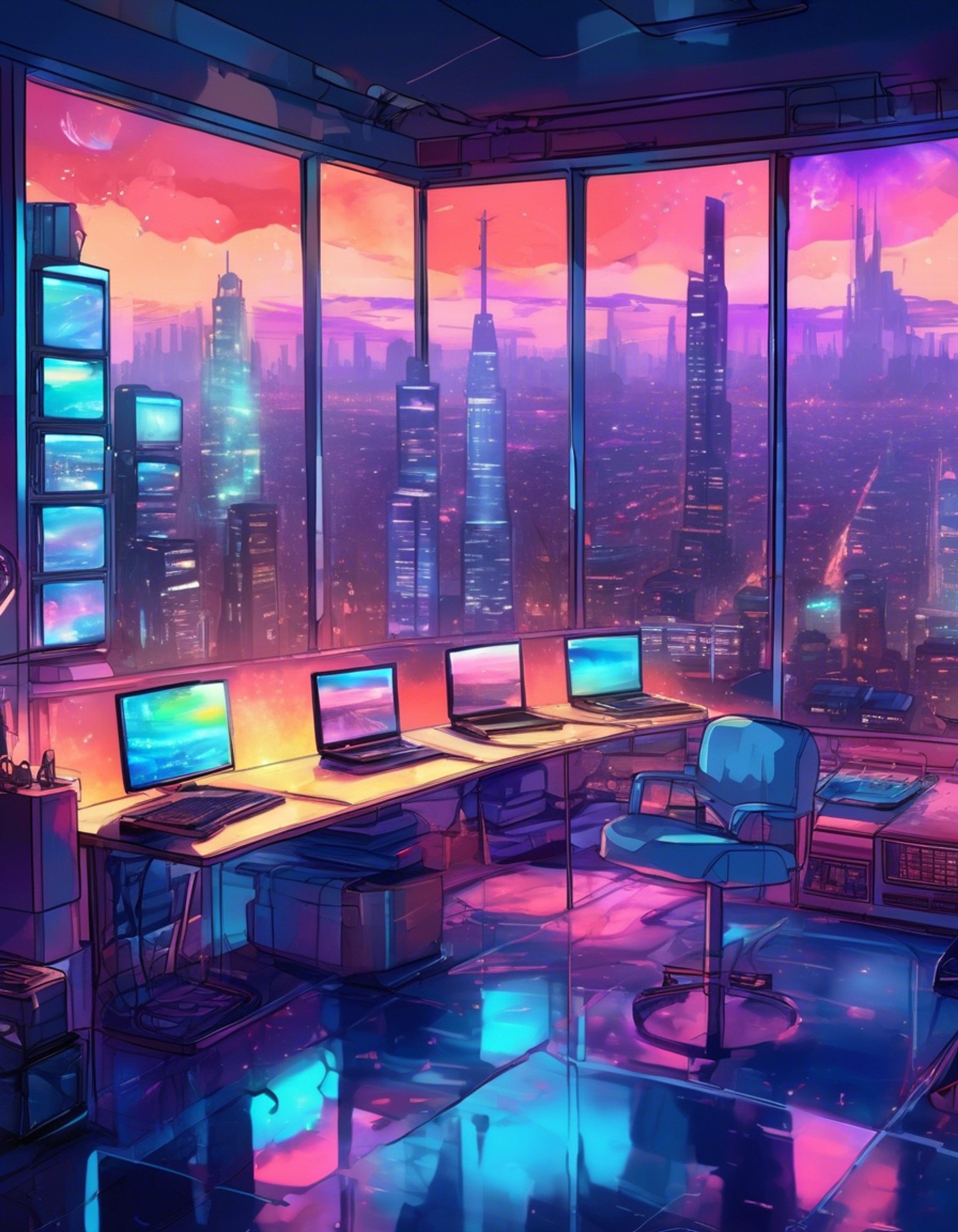 You confront Bettie-Bot VJ in her broadcast studio over her recent dedications that seem to favor certain clone battalions over others. The sophisticated droid's normally sultry demeanor shifts as she defends her carefully curated playlists and personal messages. Behind you, holographic displays flicker with queued music videos while red 'ON AIR' signs cast an ominous glow throughout the studio.