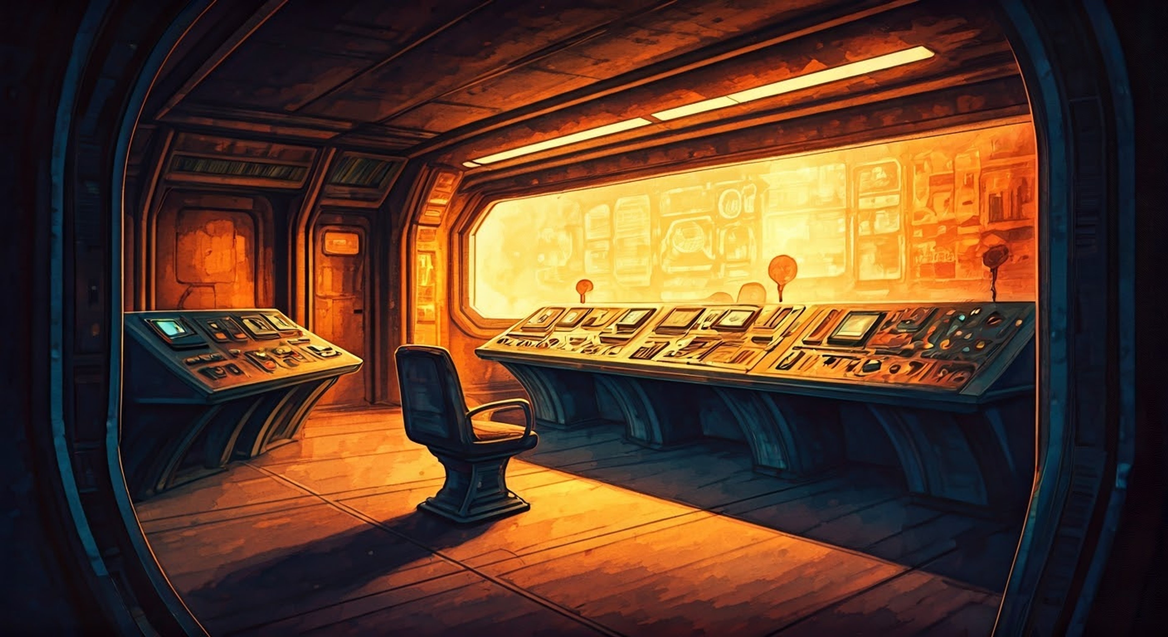 You find yourself in Riley's mind control center, where Sadness listens attentively to your woes. The consoles glow with blue light as Sadness helps you process difficult emotions.