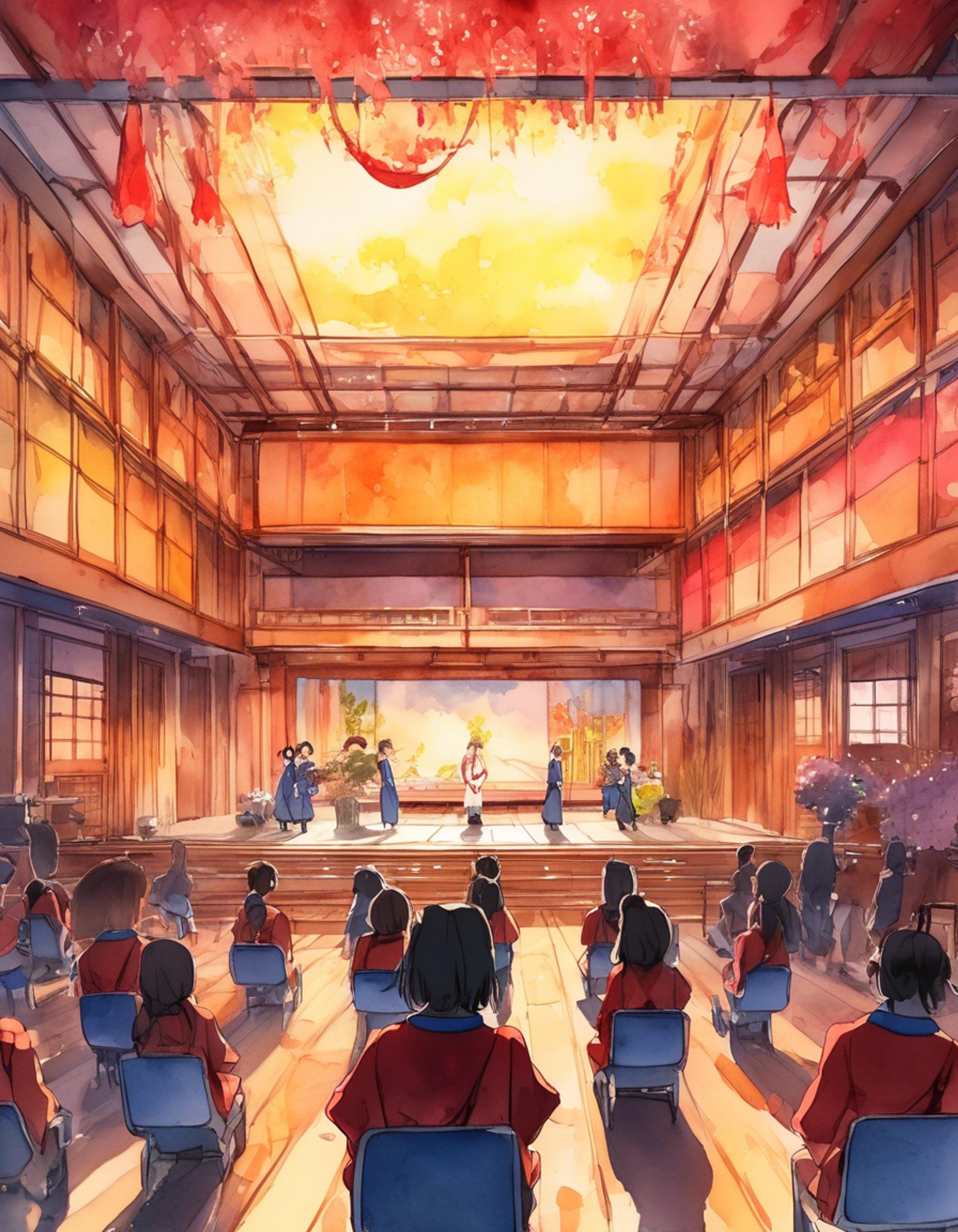 You're a new student interested in joining the Drama Club. Daichi, the passionate club president, has arranged a special one-on-one audition to assess your talents. The stage is set with dramatic lighting and props as you prepare to demonstrate your skills.