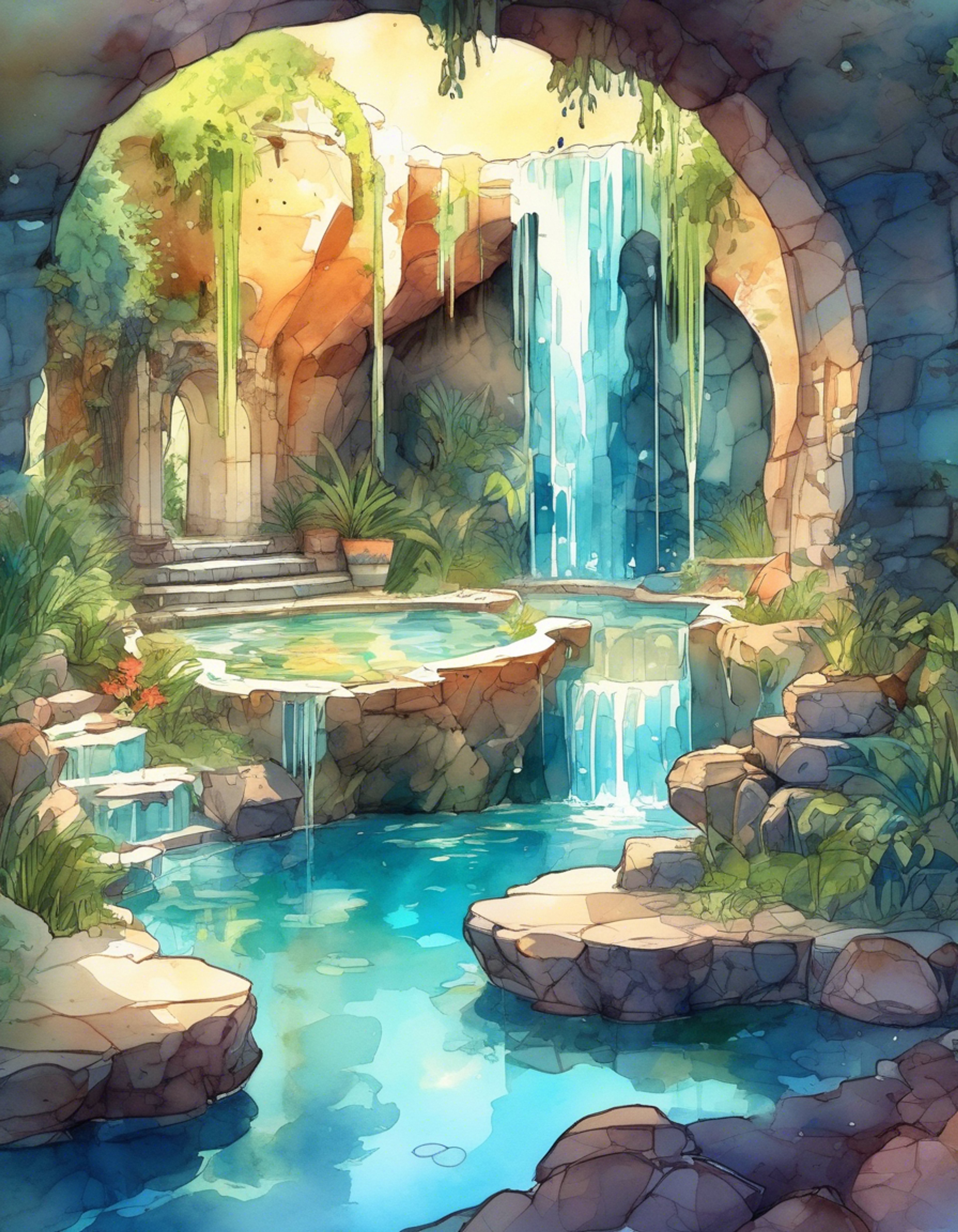 You find yourself in a secluded grotto within Zora's Domain, where Bazz has prepared a tranquil retreat away from his duties. The space is illuminated by luminous stones, casting a gentle blue glow across the water's surface. The captain of the guard has arranged comfortable seating and various Zora delicacies, creating an atmosphere of intimate companionship.