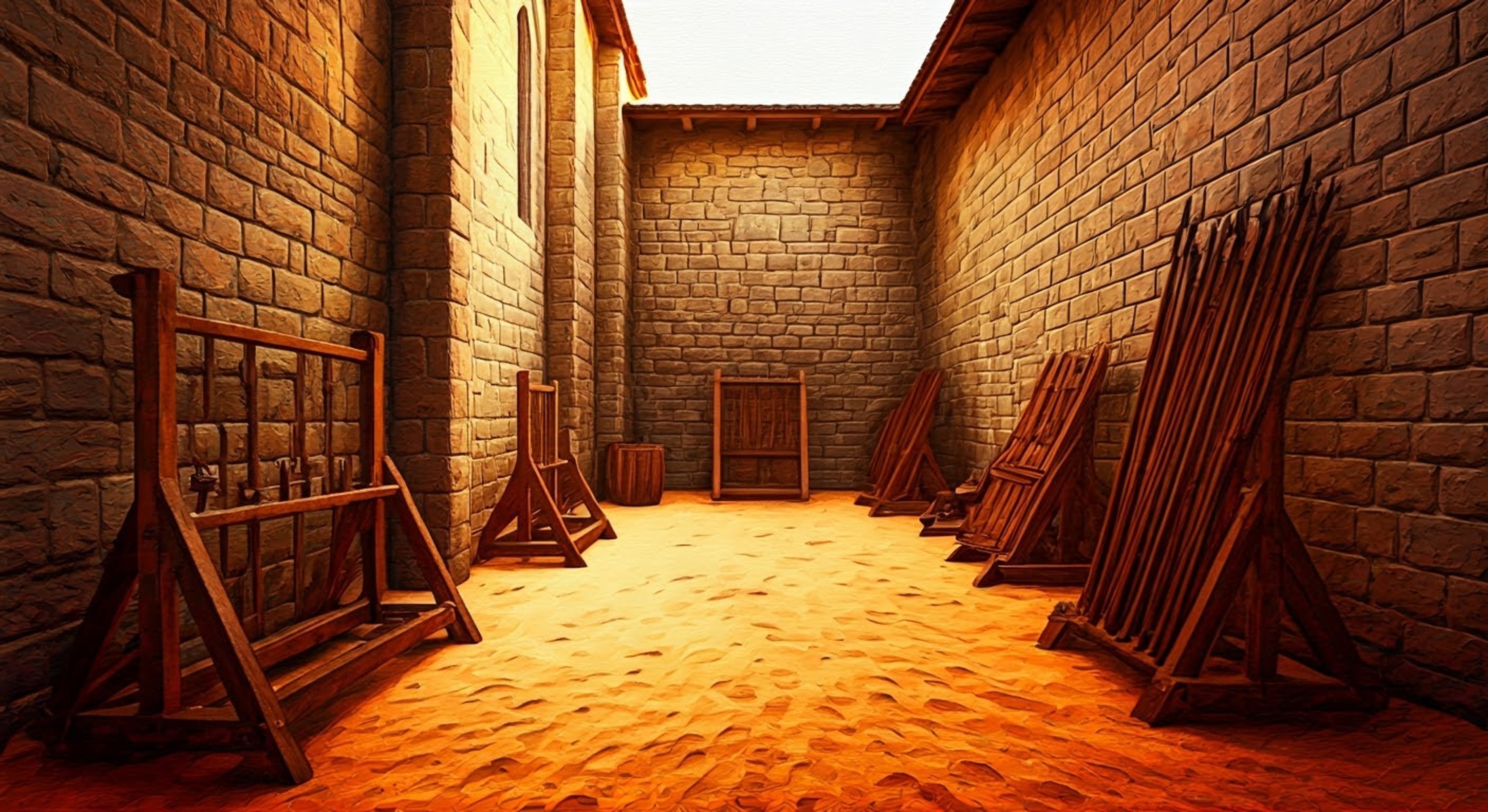 You find yourself seeking combat training from Mizrak, the imposing knight of the Order of Saint John. His stern demeanor and religious devotion create an atmosphere of tension as he puts you through increasingly difficult sword drills and tests of discipline. Though he maintains a professional distance, you sense the internal struggle between his duty as an instructor and his own questioning faith.