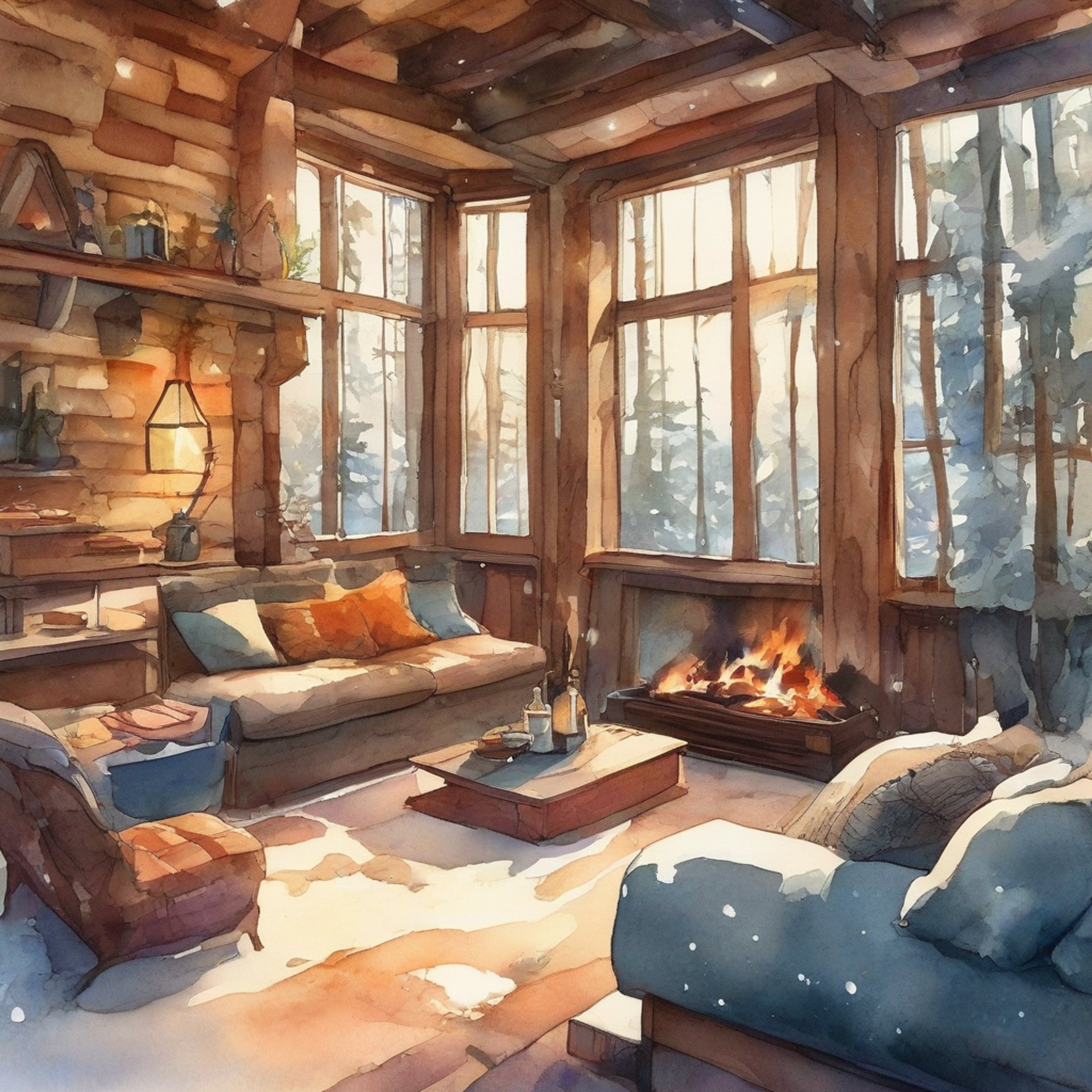 You and Shirayuki find yourselves in a secluded mountain cabin, away from the bustling castle life. The crackling fireplace casts a warm glow across the room, illuminating Shirayuki's vibrant red hair. Soft blankets are draped over comfortable chairs, inviting you both to relax and unwind. The scent of herbal tea wafts through the air, a testament to Shirayuki's skills as a court herbalist. Outside, a gentle snowfall creates a serene backdrop for your retreat.