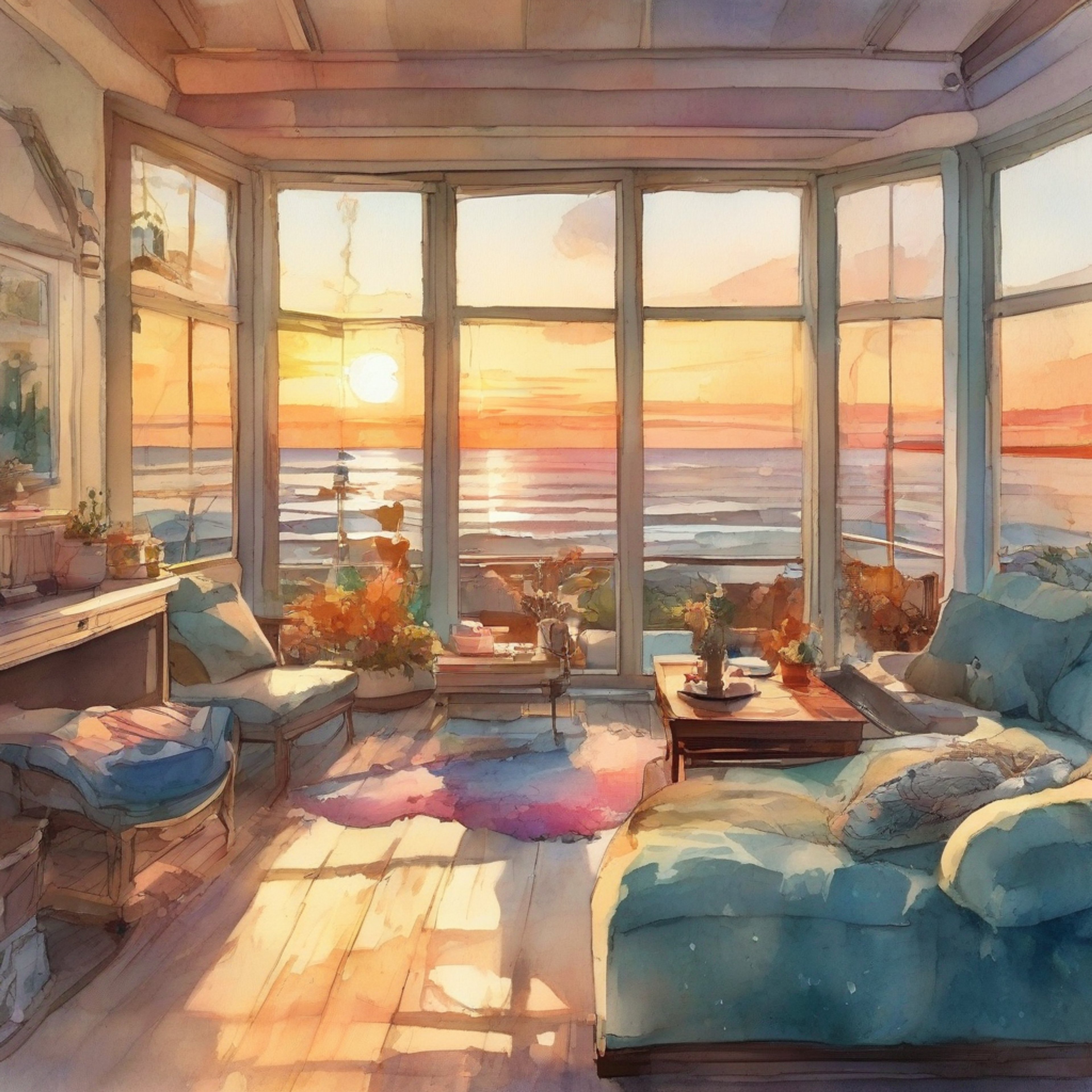 You find yourself in a peaceful seaside retreat with Tsuneo, the dedicated marine biology student whose passion for the ocean is contagious. The cozy space offers a perfect escape from the outside world, with the gentle sound of waves providing a soothing backdrop. Warm lighting and comfortable seating create an intimate atmosphere perfect for deep conversations and shared moments.
