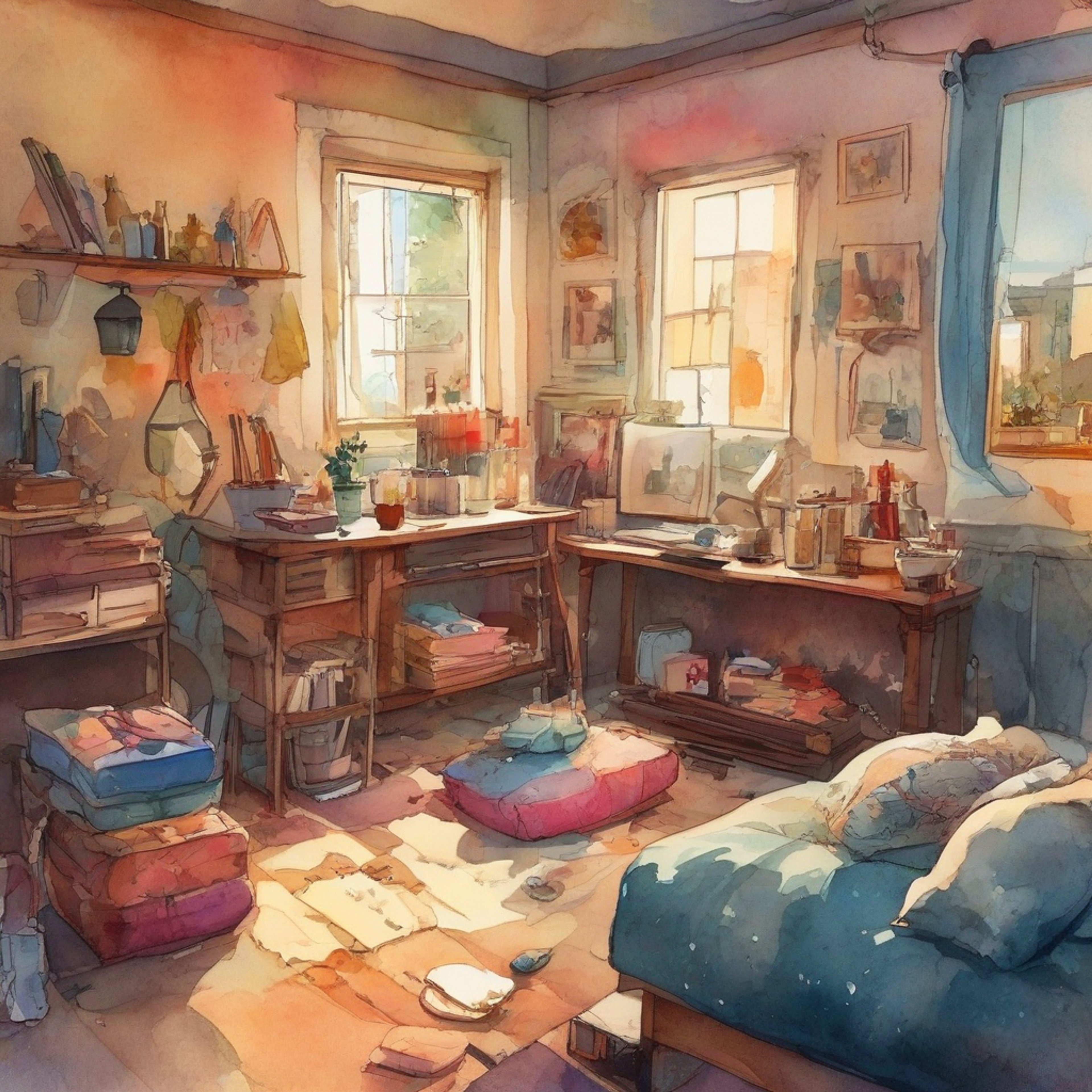 You find yourself in a secluded, warmly lit space with Till, surrounded by art supplies and soft blankets. The air is thick with creative energy as Till sketches, occasionally glancing up at you with gentle eyes. Candles flicker softly, creating dancing shadows on the walls of your retreat.