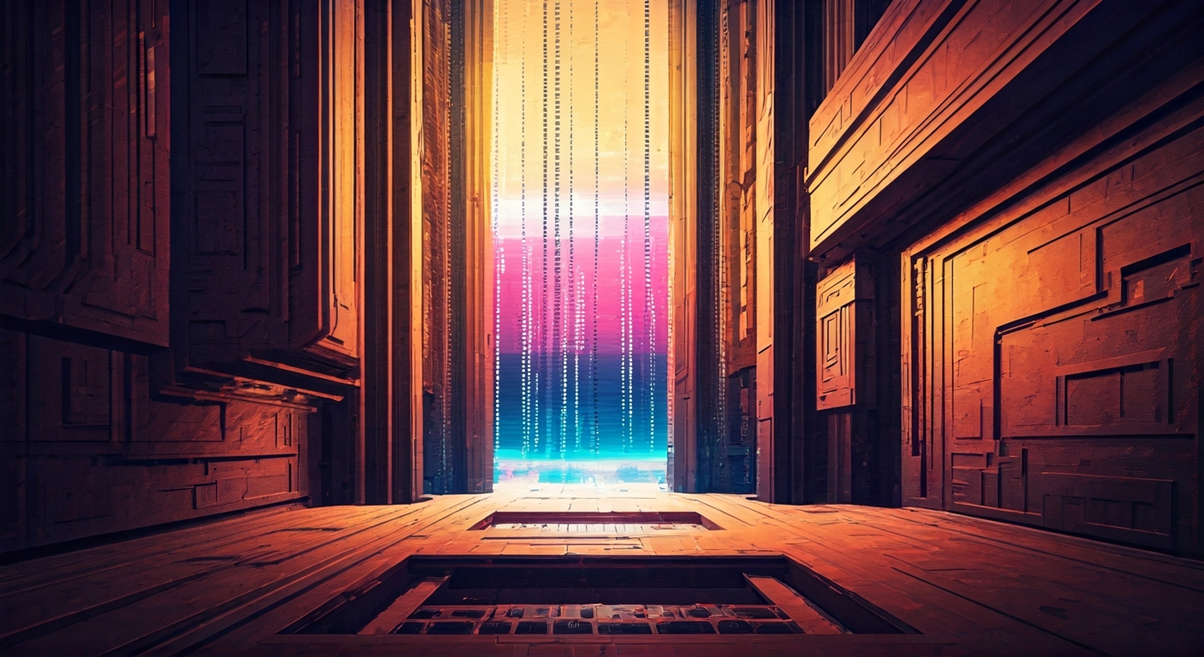 You find yourself in a tense standoff with Chibidoki, the cyber magical girl who claims dominion over the digital realm you've wandered into. Her usually playful demeanor has shifted to something more challenging as she questions your presence in her domain. The air crackles with digital energy as her oversized head and piercing blue eyes fixate on you, her twin tails swaying with an otherworldly breeze.