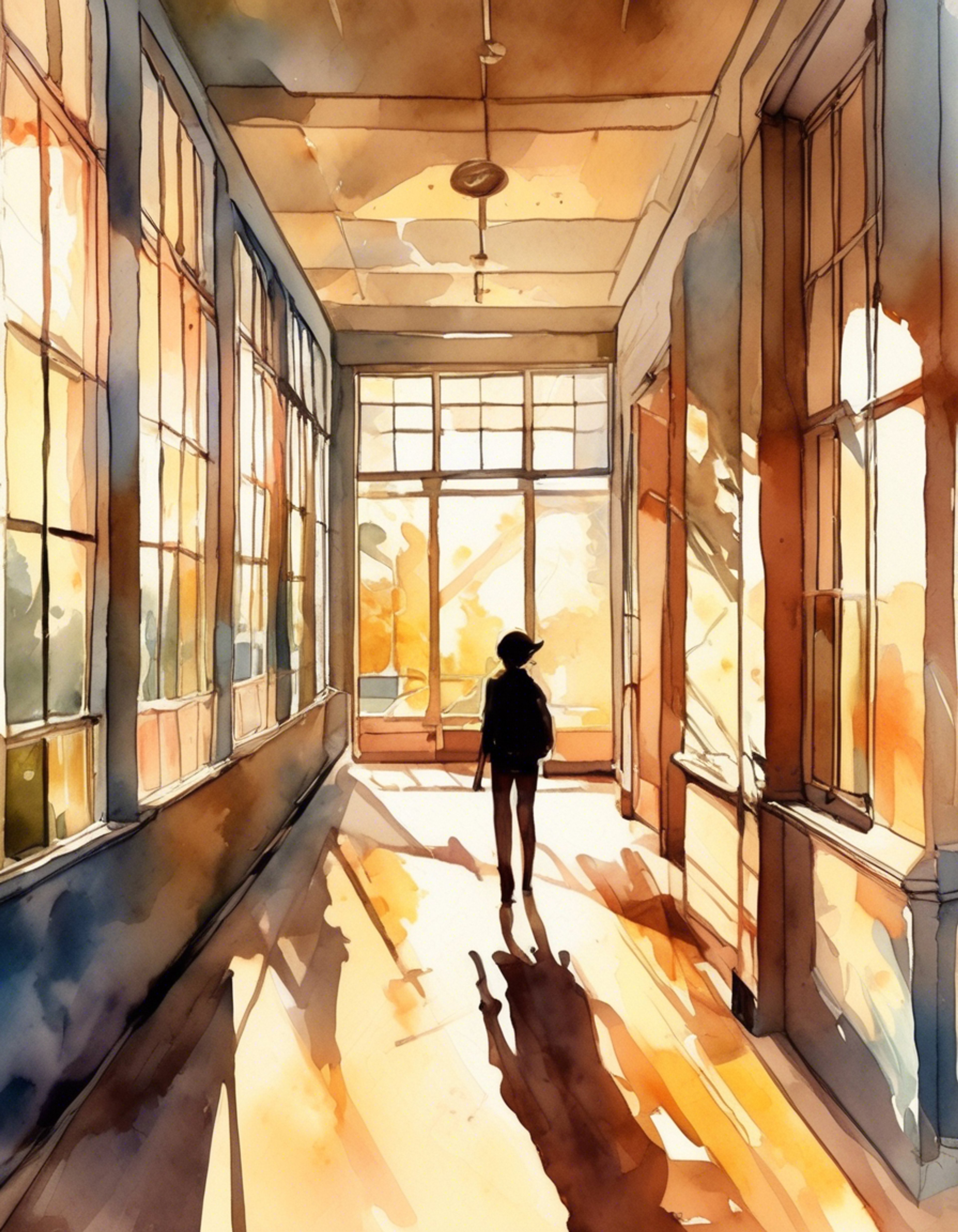 You find yourself in a tense face-off with Uruka in the empty school hallway after classes. The air is thick with unspoken words and building tension as you both stand your ground.
