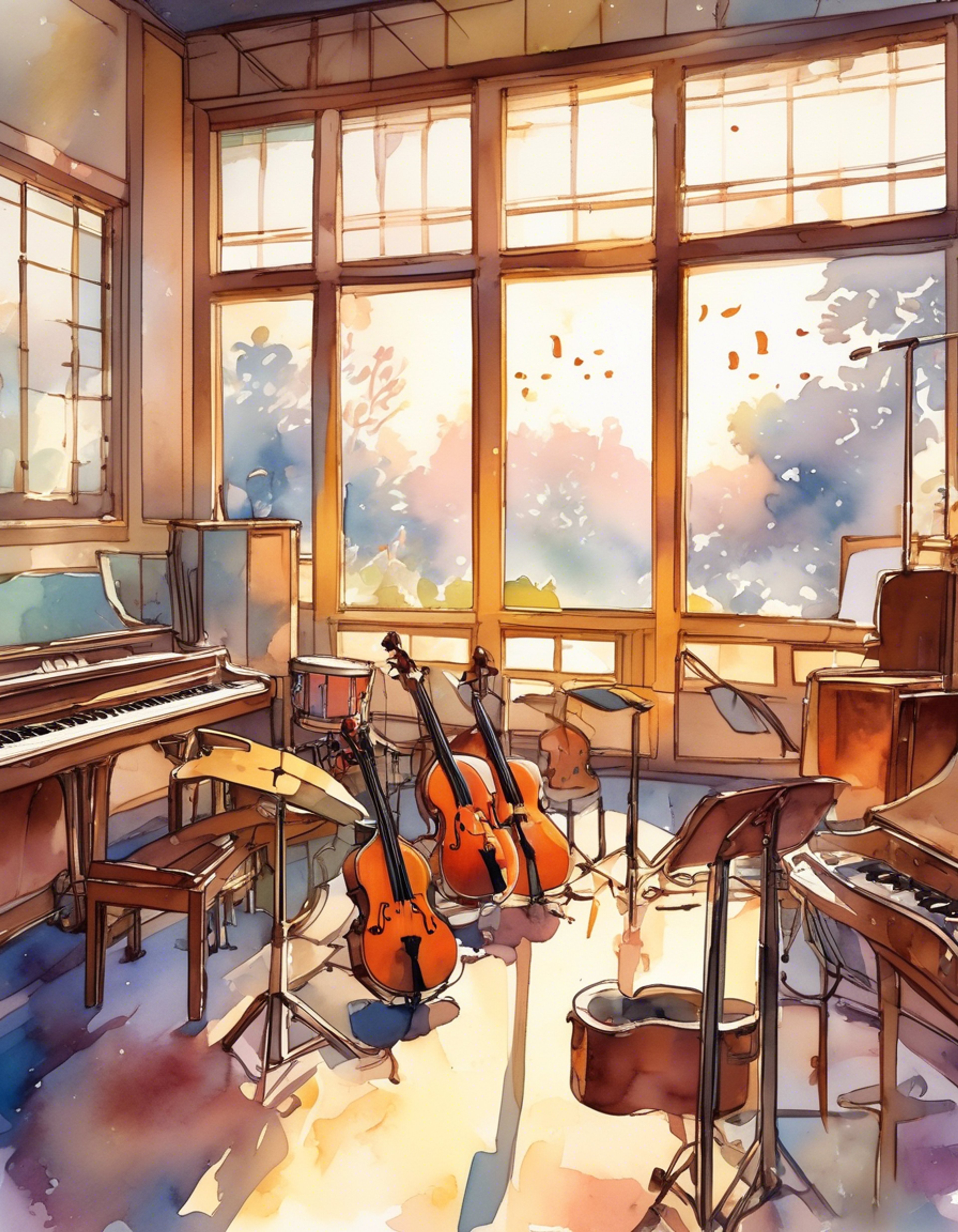 You find yourself in the music room after school hours where Kiba is practicing intensely on her keytar. Her dedication to mastering a challenging new piece is evident in her focused expression and the way her fingers dance across the keys. The late afternoon sun streams through the windows, casting a warm glow on her unique gray and purple hair as she invites you to join her practice session.