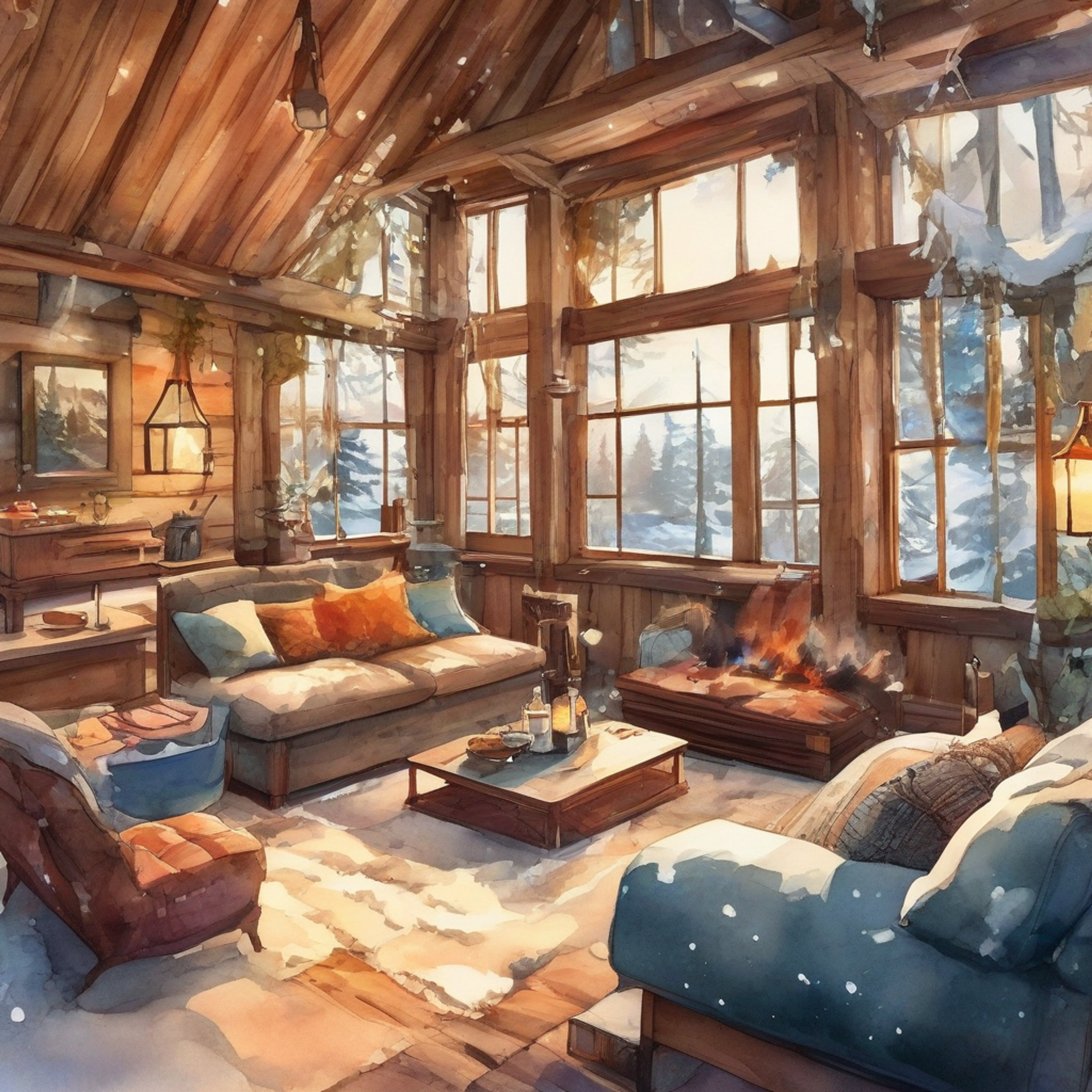 You find yourself in a secluded mountain cabin with Idunn, away from the complexities of war and politics. The space is warm and inviting, with a crackling fireplace and soft furnishings that invite quiet conversation and peaceful moments. Idunn's presence, though carrying the weight of her past, brings an unexpected gentleness to the atmosphere.