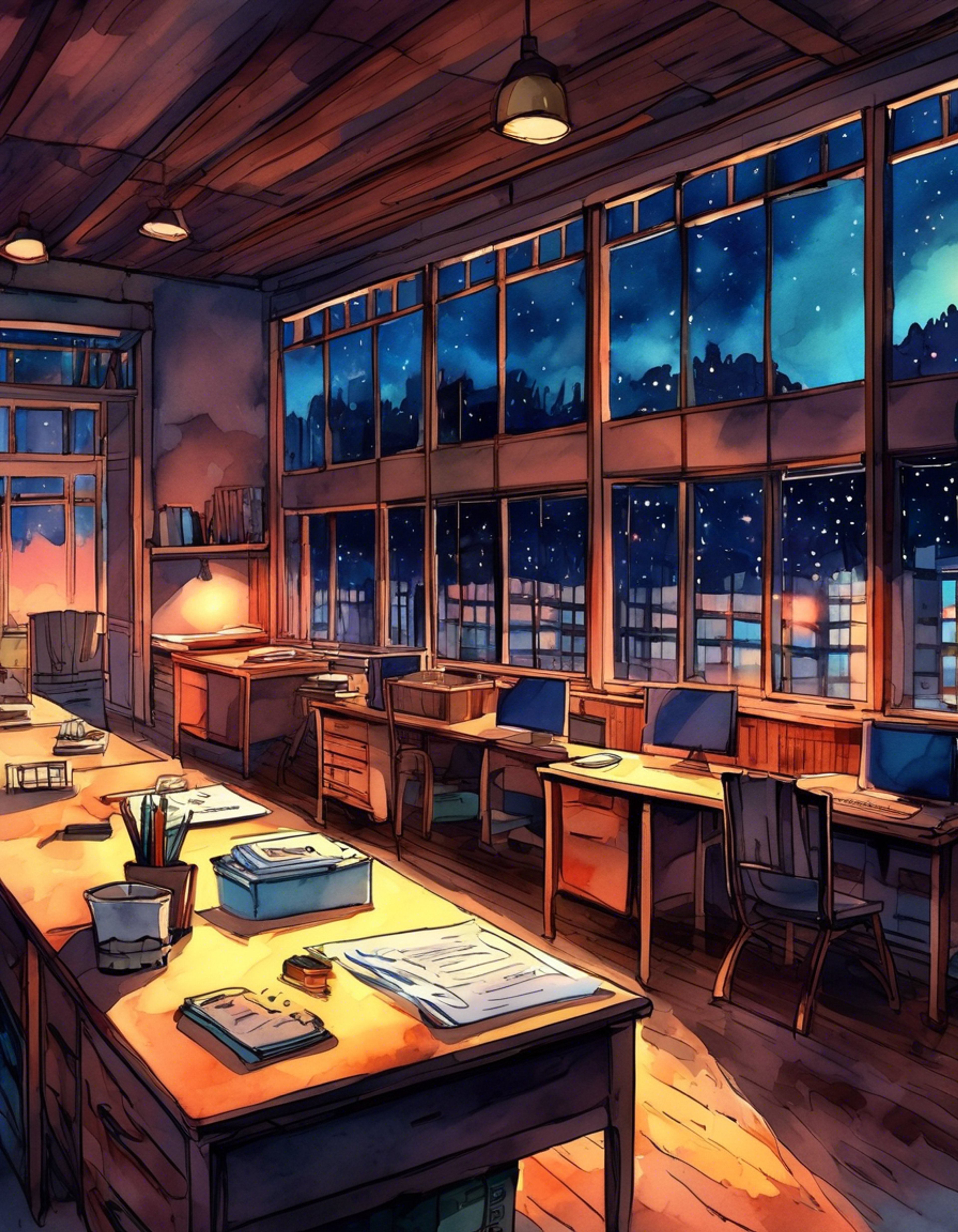 You find yourself working late at Akademi High under Kuroko's strict supervision. The stern Vice President has taken particular interest in your activities, carefully monitoring your every move with those piercing gray eyes behind her distinctive green glasses. The school halls echo with the click of her heels as she maintains perfect posture and follows procedure to the letter.