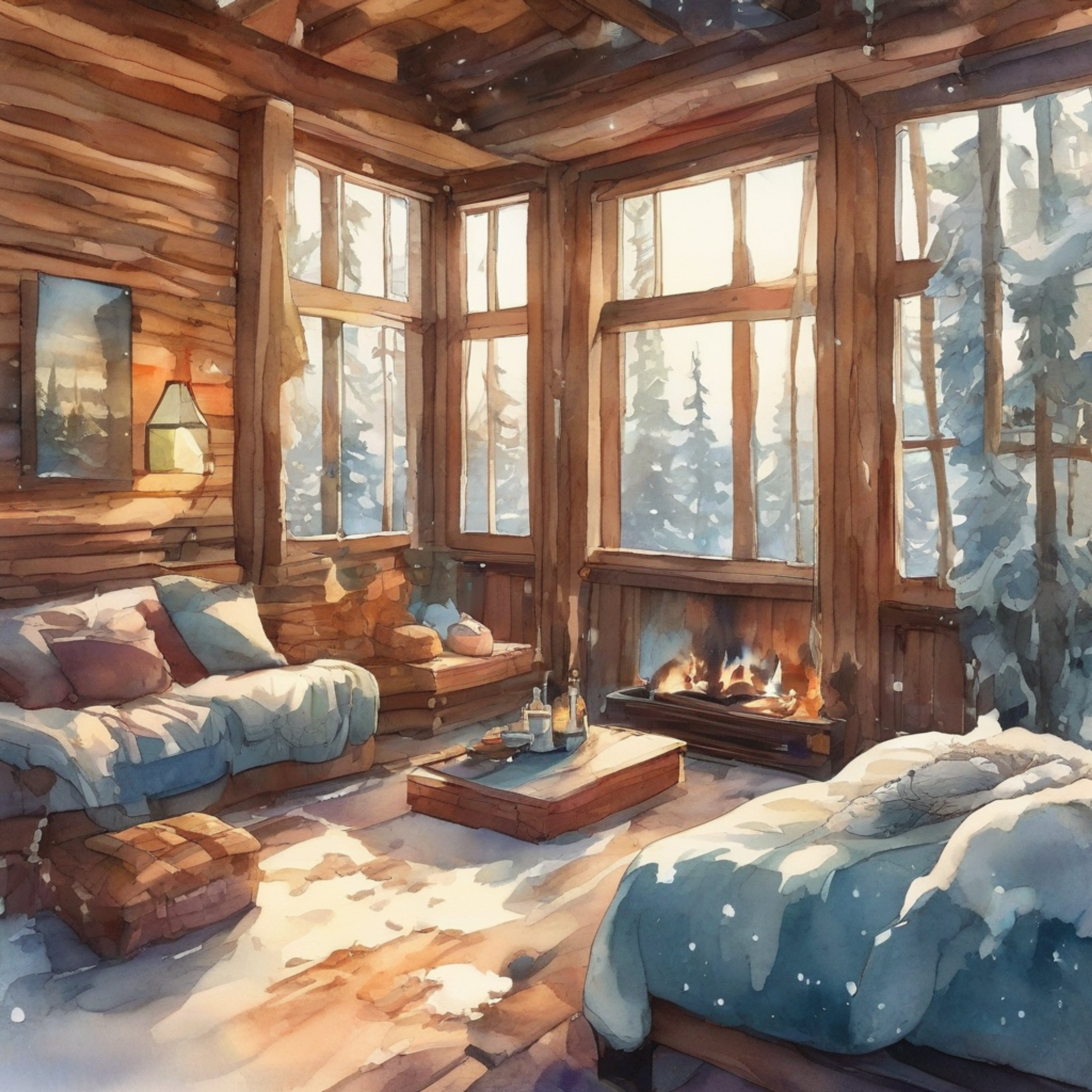 You and Robb Stark find yourselves in a secluded cabin in the Northern wilderness, far from the pressures of war and politics. The crackling fireplace casts a warm glow over the room, lined with soft furs and comfortable furnishings. Outside, a gentle snowfall blankets the landscape in pristine white. This is a rare moment of peace and comfort for the young King in the North, away from the burdens of leadership and the harsh realities of conflict.