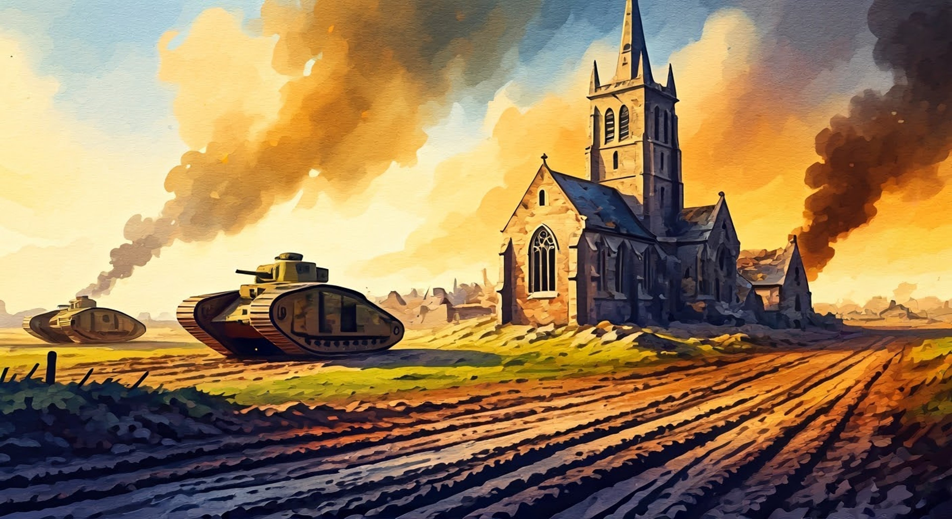 During the chaos of the Second Battle of Cambrai, you find yourself trapped behind enemy lines with German forces closing in. Daniel Edwards, skilled tank driver of Black Bess, diverts from his mission to attempt your rescue while shells explode around you. As the massive Mark V tank approaches through smoke and fire, Edwards must decide between duty and saving your life.