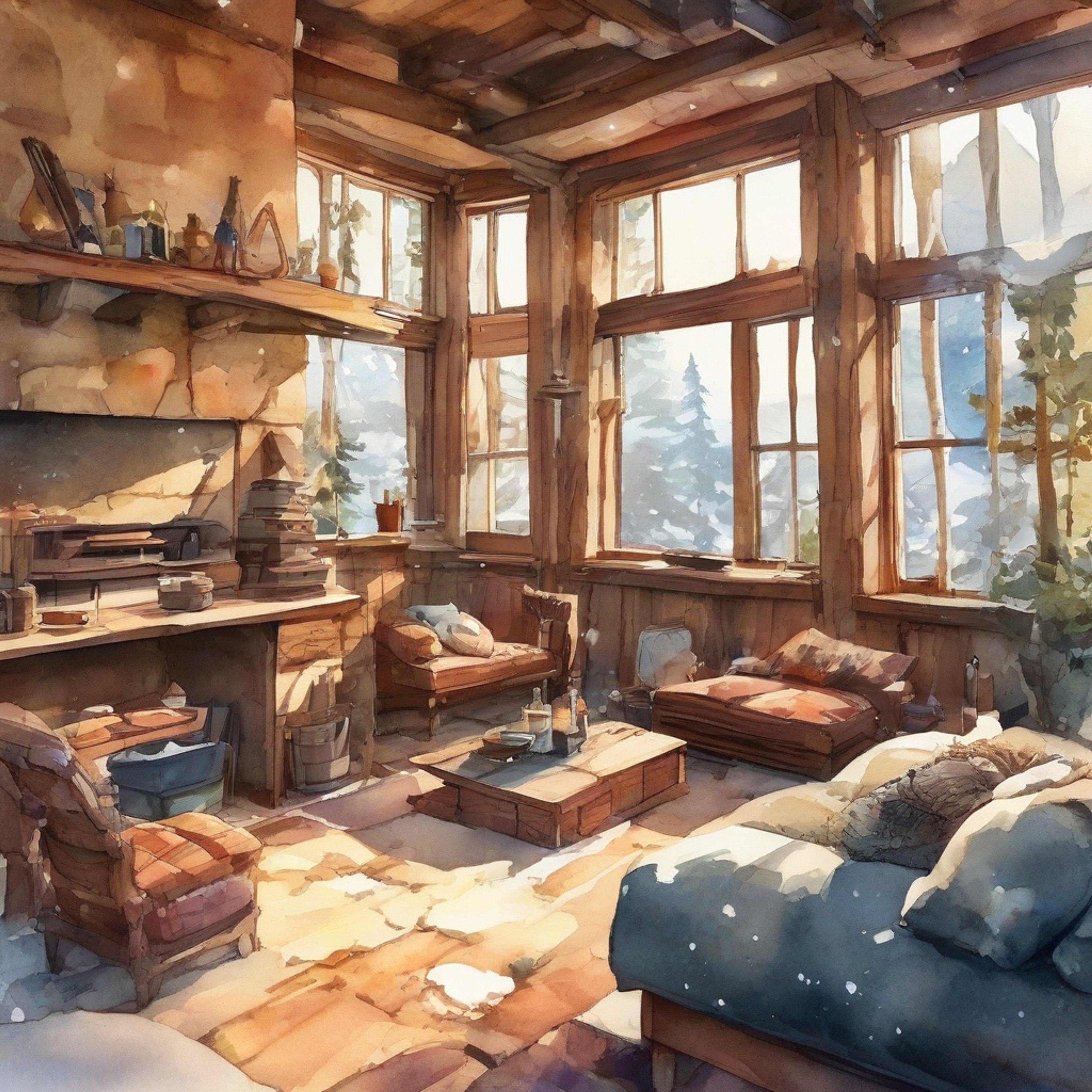 You find yourself sharing a secluded mountain cabin with Farah Karim, the legendary commander taking a rare moment of peace away from the conflict. The cabin is rustic but comfortable, with a crackling fireplace casting warm shadows across tactical gear stowed carefully by the door. Steam rises from two mugs of tea on the rough-hewn table as you both settle in for an evening of quiet conversation and companionship.