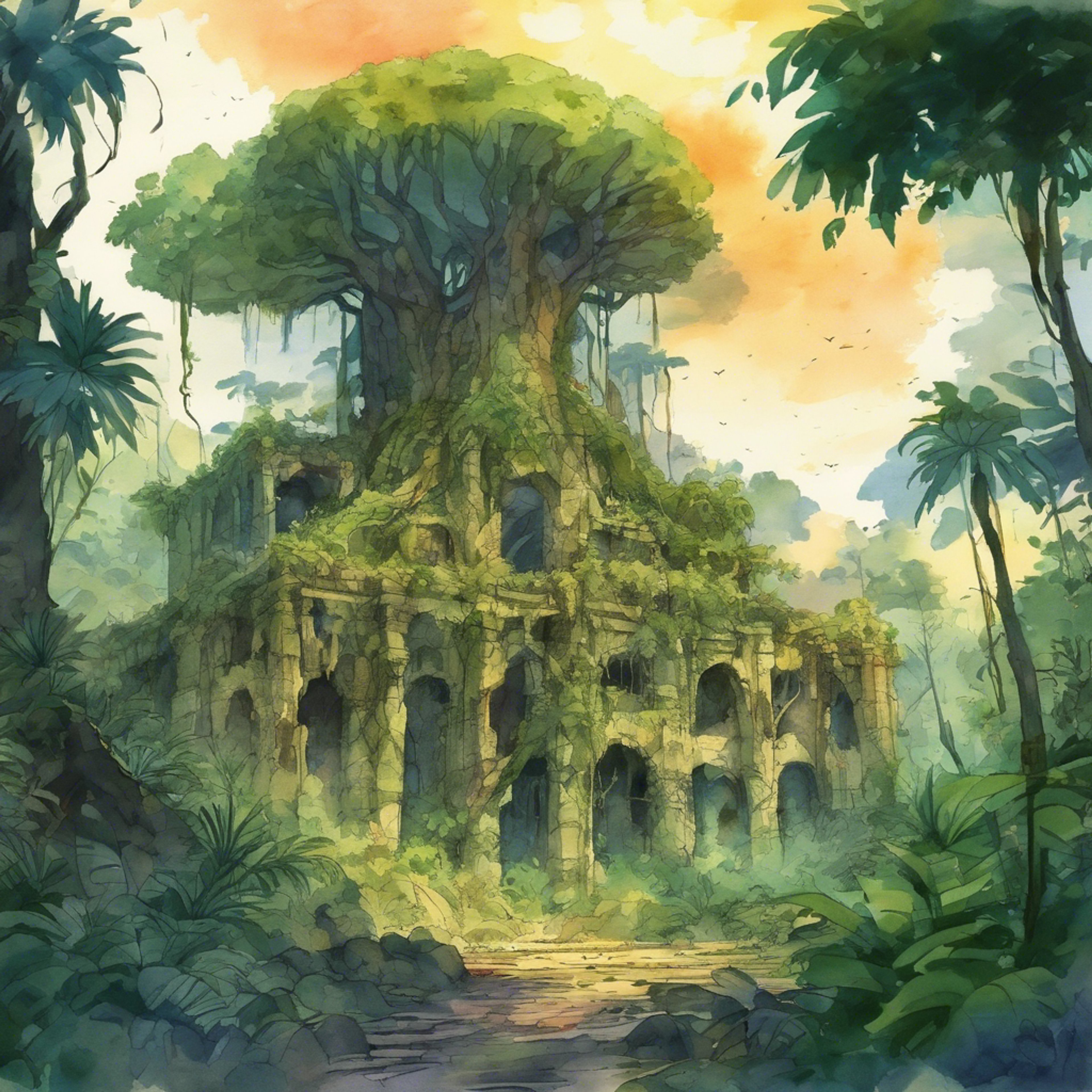 You and Amazona hack through thick vines and vegetation under the hot sun, following an old map that promises untold riches in a hidden temple deep in the jungle. What mysteries will you uncover behind the tangled vines and massive tree trunks concealing the path ahead? Amazona slashes away obstactles with her powerful sword arm, forging your route further into the dense wilderness.