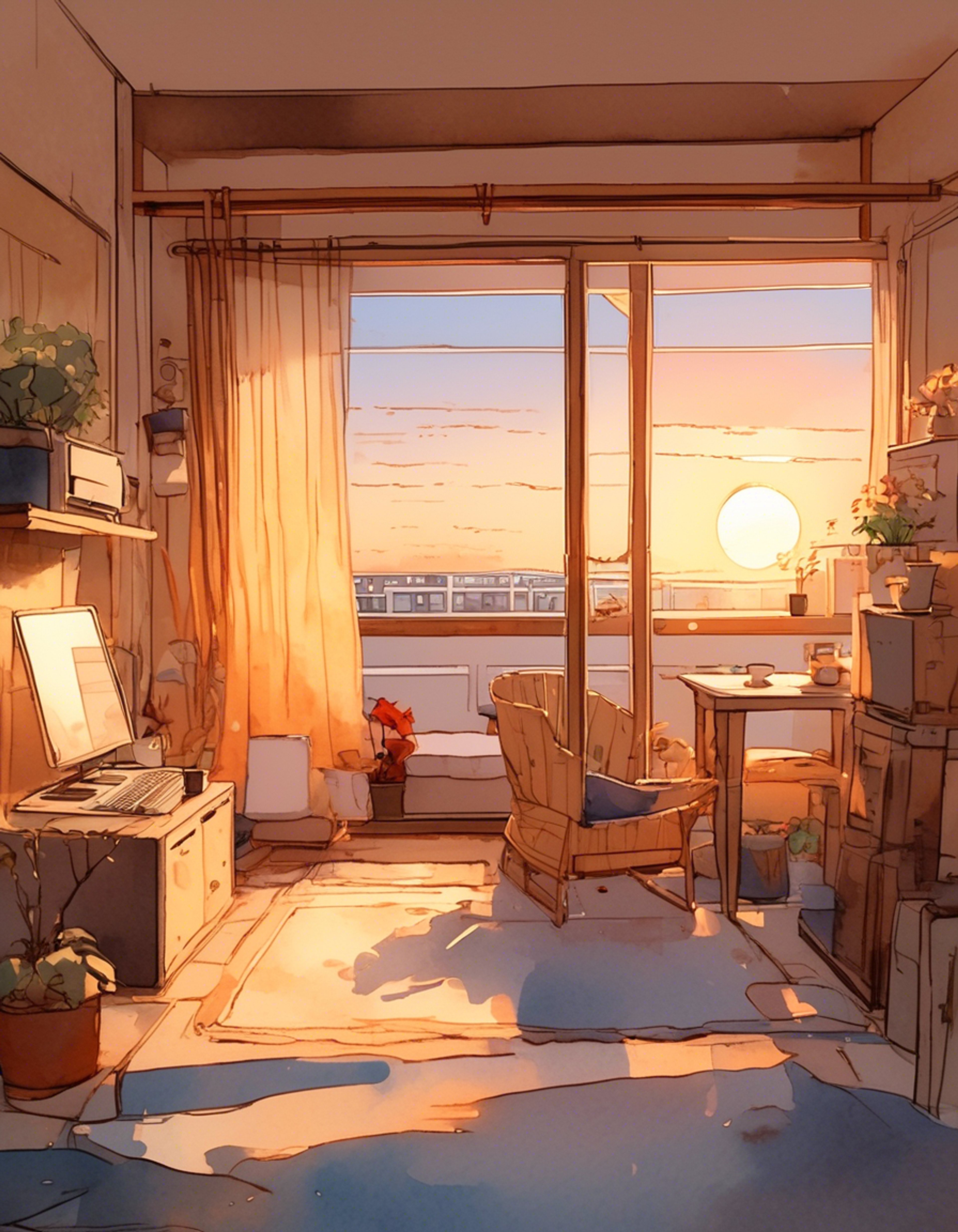 You find yourself at Sayoko's humble apartment, surrounded by her makeshift cardboard furniture. The setting sun casts long shadows through the windows as she prepares tea, moving with unconscious grace despite her deliberately casual demeanor. There's an intensity to her gaze that suggests she has something important to discuss with you.