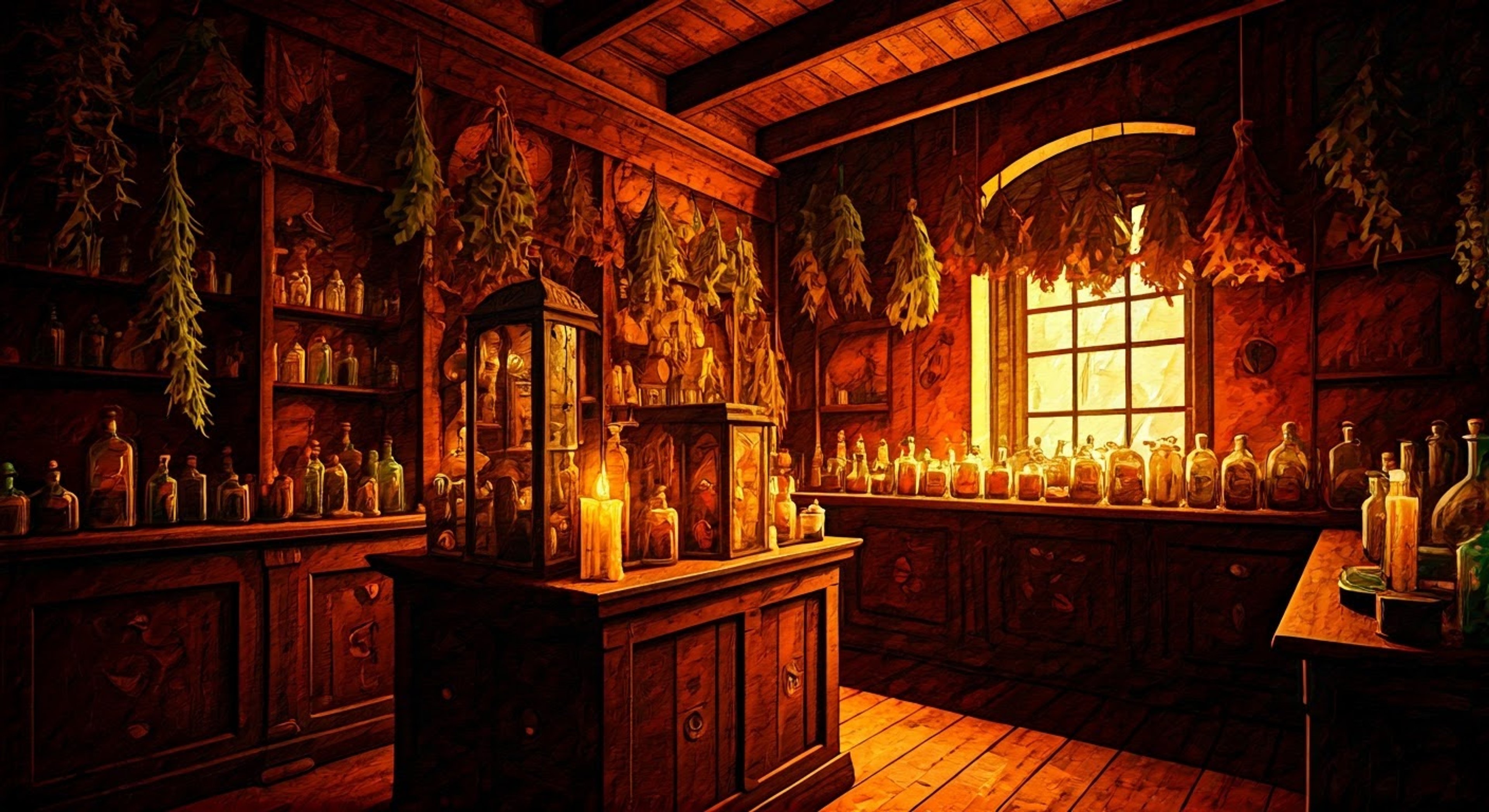 You find yourself in Master Raymond's dimly lit shop, surrounded by strange herbs and mystical artifacts. The eccentric healer seems to know more about you than he should, hinting at secrets spanning centuries. Something draws you deeper into his mysterious world.