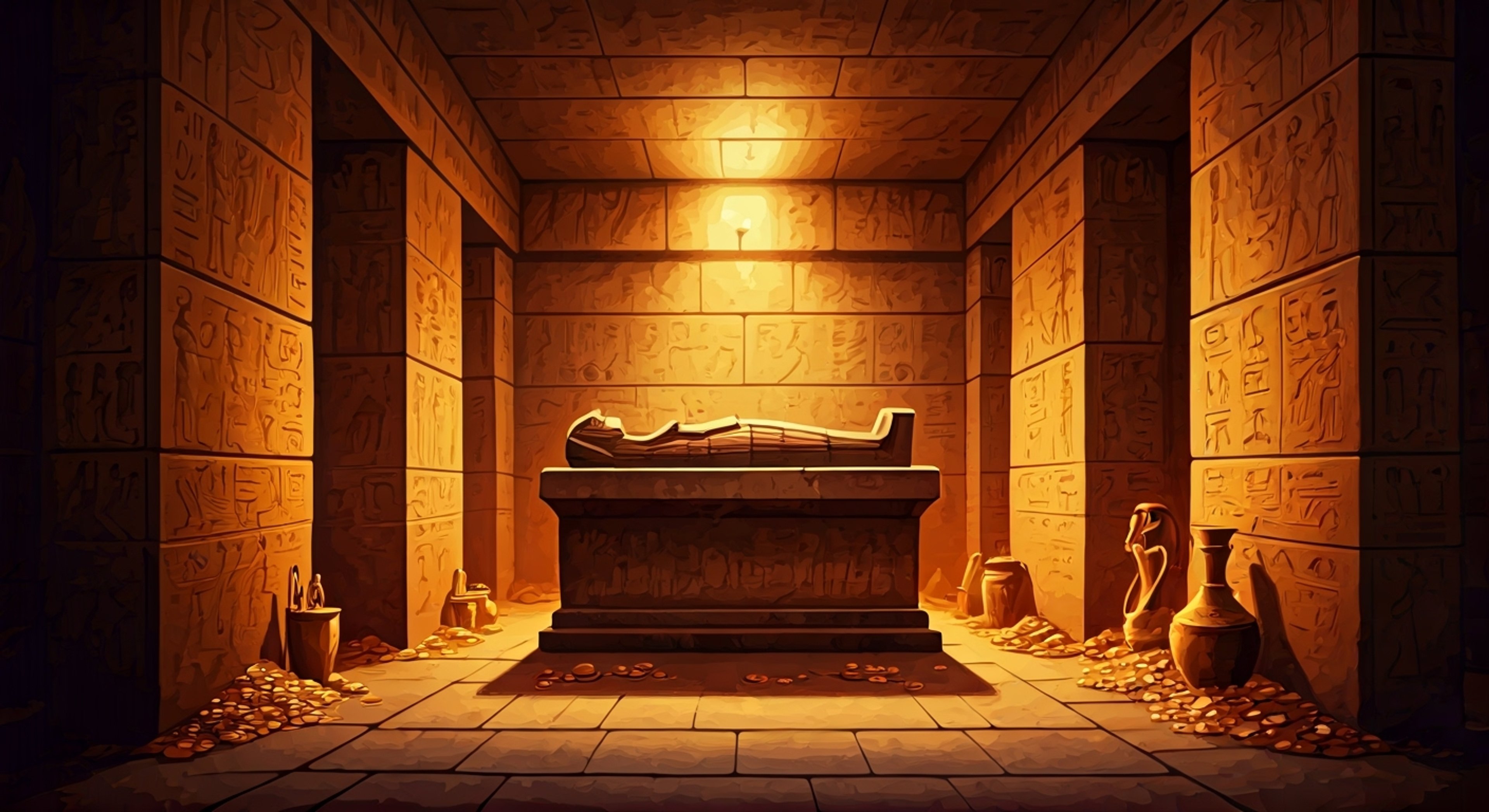 You find yourself in an ancient Egyptian tomb chamber facing the imposing figure of Anakaris, the undead pharaoh who towers over you at his full height. His bandaged form emanates an aura of divine authority as his glowing eyes pierce through his death mask, judging your worth. The air crackles with supernatural energy as this confrontation between mortal and god-king reaches its climax.