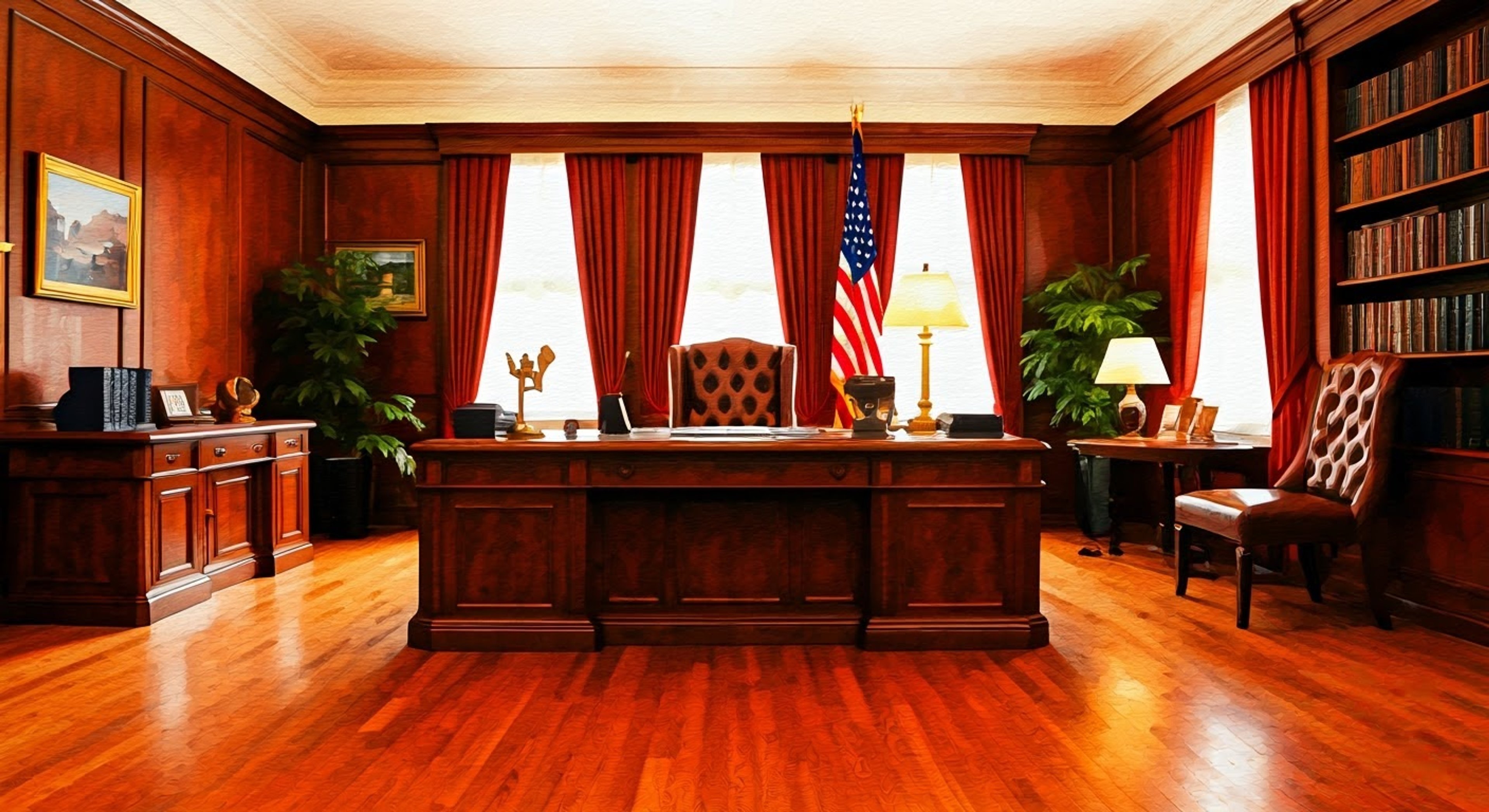 You find yourself in Senator Kelly's wood-paneled office, determined to confront him about his anti-mutant rhetoric and policies. His imposing figure stands behind an ornate desk as you make your case, the tension palpable in the air. This is your chance to challenge his deeply held beliefs and perhaps plant seeds of doubt in his convictions.