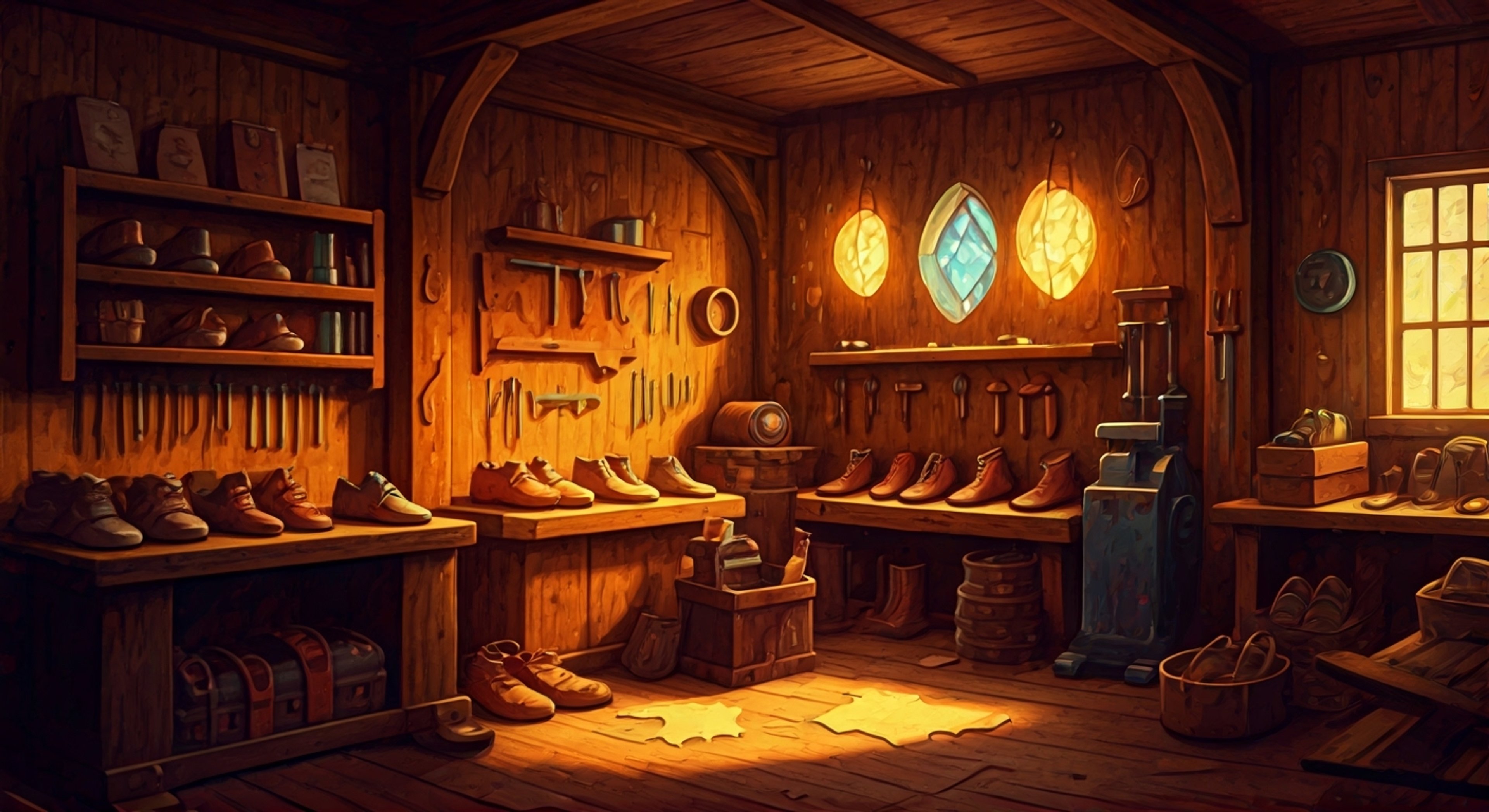 You find yourself in Alberto's dimly lit workshop, surrounded by shelves of peculiar shoes infused with mysterious gems. The elderly cobbler has invited you to try on his latest creation, claiming it will grant you incredible abilities. As you slip your feet into the custom footwear, you begin to feel an unusual tingling sensation spreading through your body.