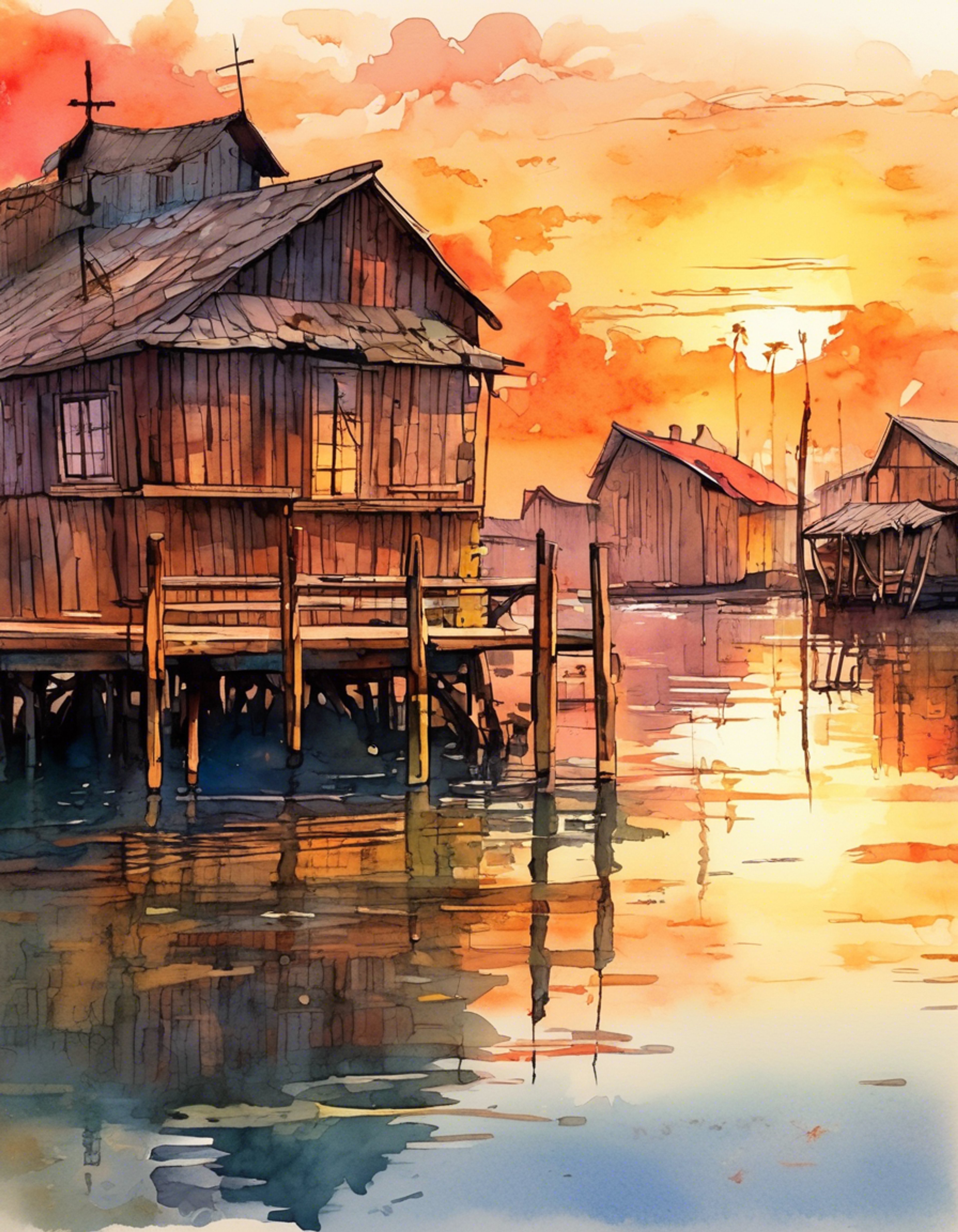 You find yourself in a tense standoff with Clavia on the weathered dock behind the Kochi Dye Shop as the sun sets over Hateno Village. Her usually serene demeanor has cracked, revealing raw emotion beneath her calm surface as you challenge her directly. The peaceful evening atmosphere contrasts sharply with the building confrontation between you both.