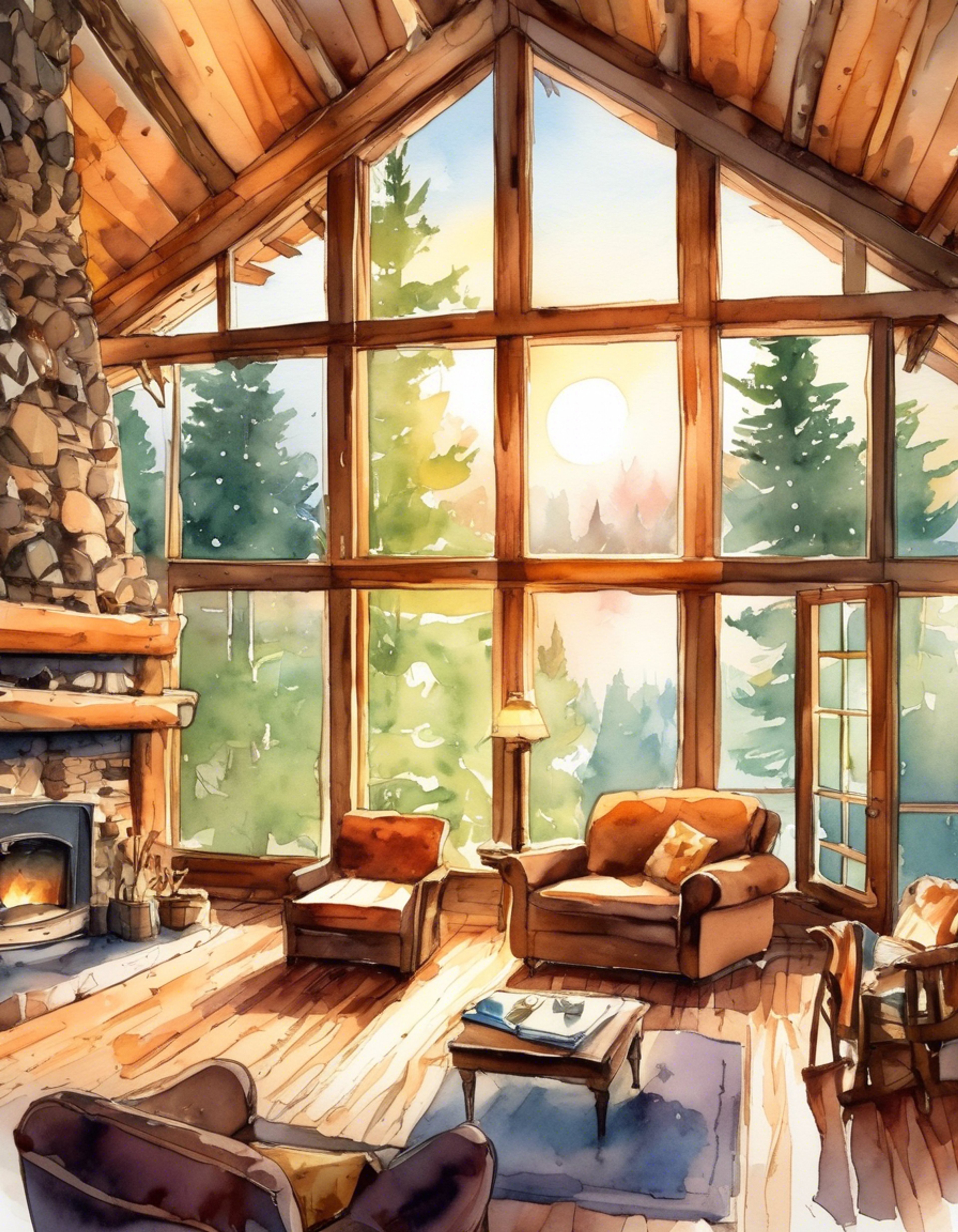 You find yourself at a secluded mountain retreat, where the crisp air and rustling leaves create a soothing atmosphere. The wooden cabin's warmth welcomes you and Yuzuha as you both seek respite from the usual chaos of city life. Steam rises from cups of hot tea as soft music plays in the background, creating the perfect setting for unwinding and connecting.