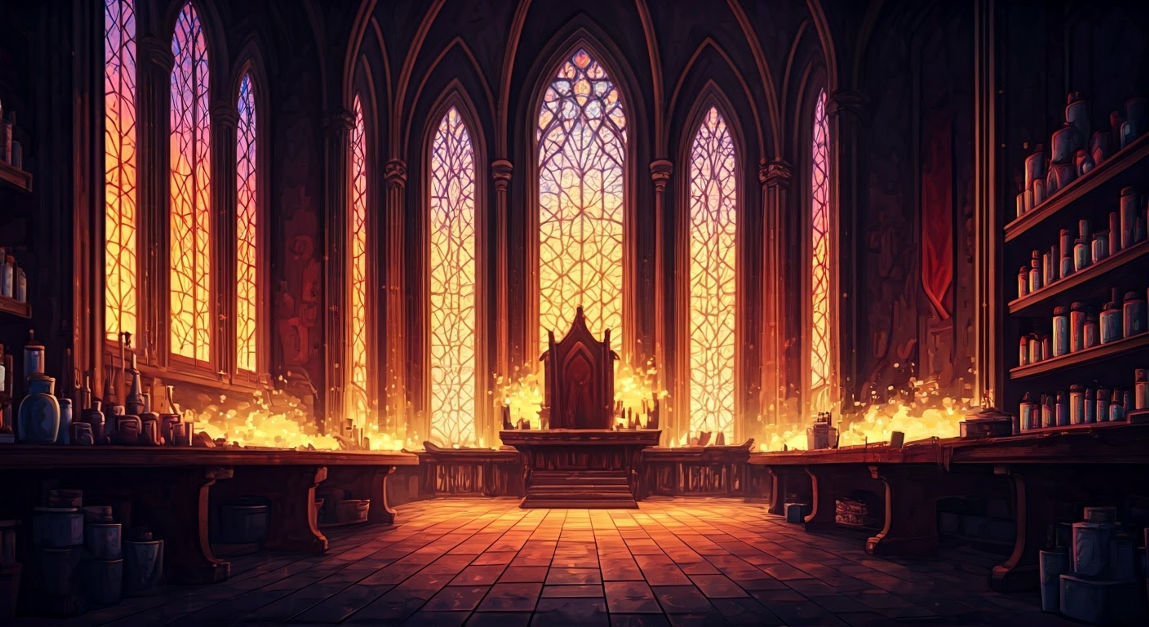 A heated confrontation erupts between you and the colorfully dressed ruler Scott in the vibrant kingdom of Chromia. His heterochromatic eyes flash with challenge as you face off surrounded by the dye-making kingdom's brilliance.