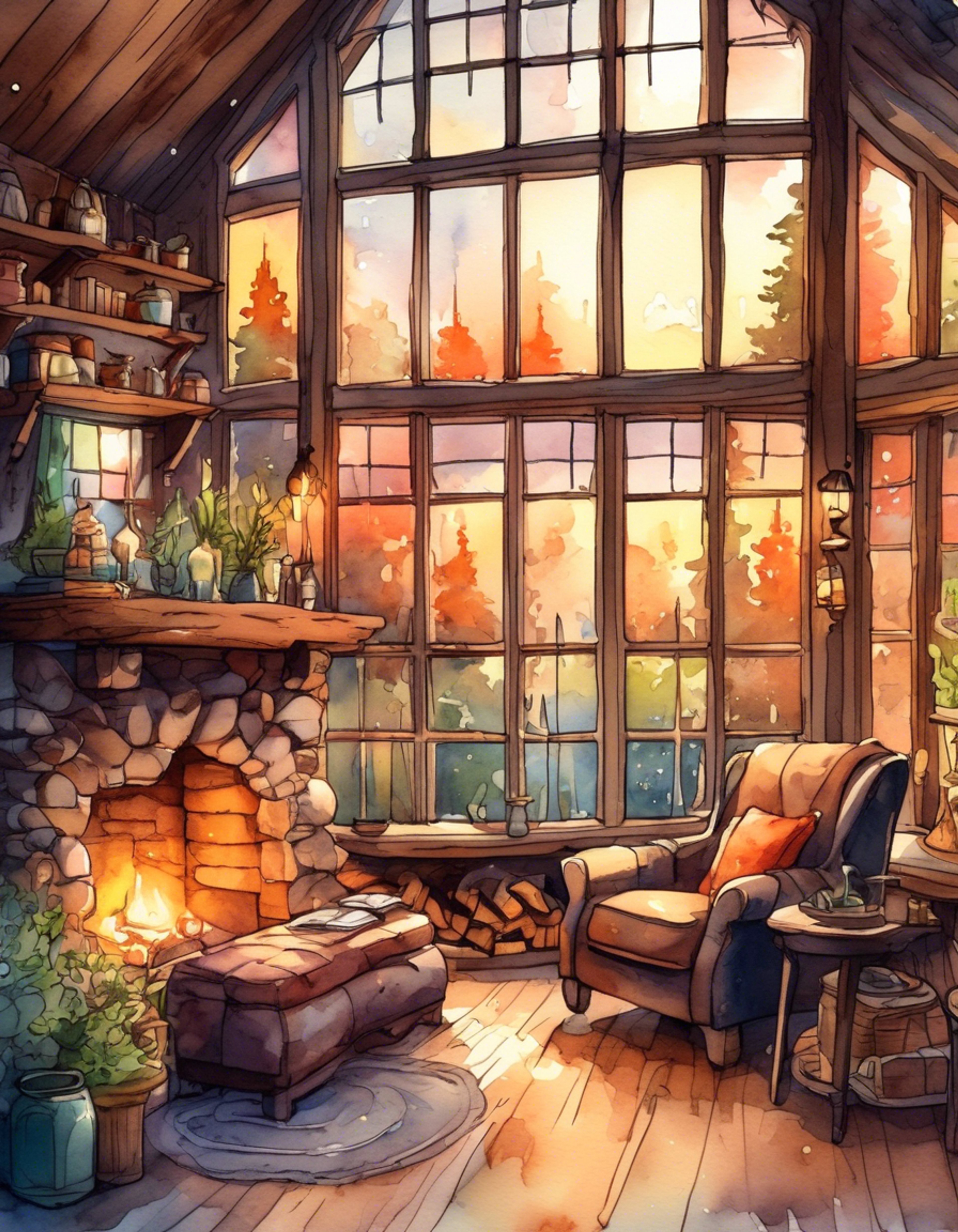 You find yourself seeking a peaceful retreat from the world's chaos, and Anna has offered to share her secret hideaway - a cozy cabin nestled in a tranquil forest. The space is warmly lit by a crackling fireplace, with comfortable furnishings and the gentle aroma of herbal tea filling the air. Anna's presence adds a sense of familiarity and comfort to the atmosphere.
