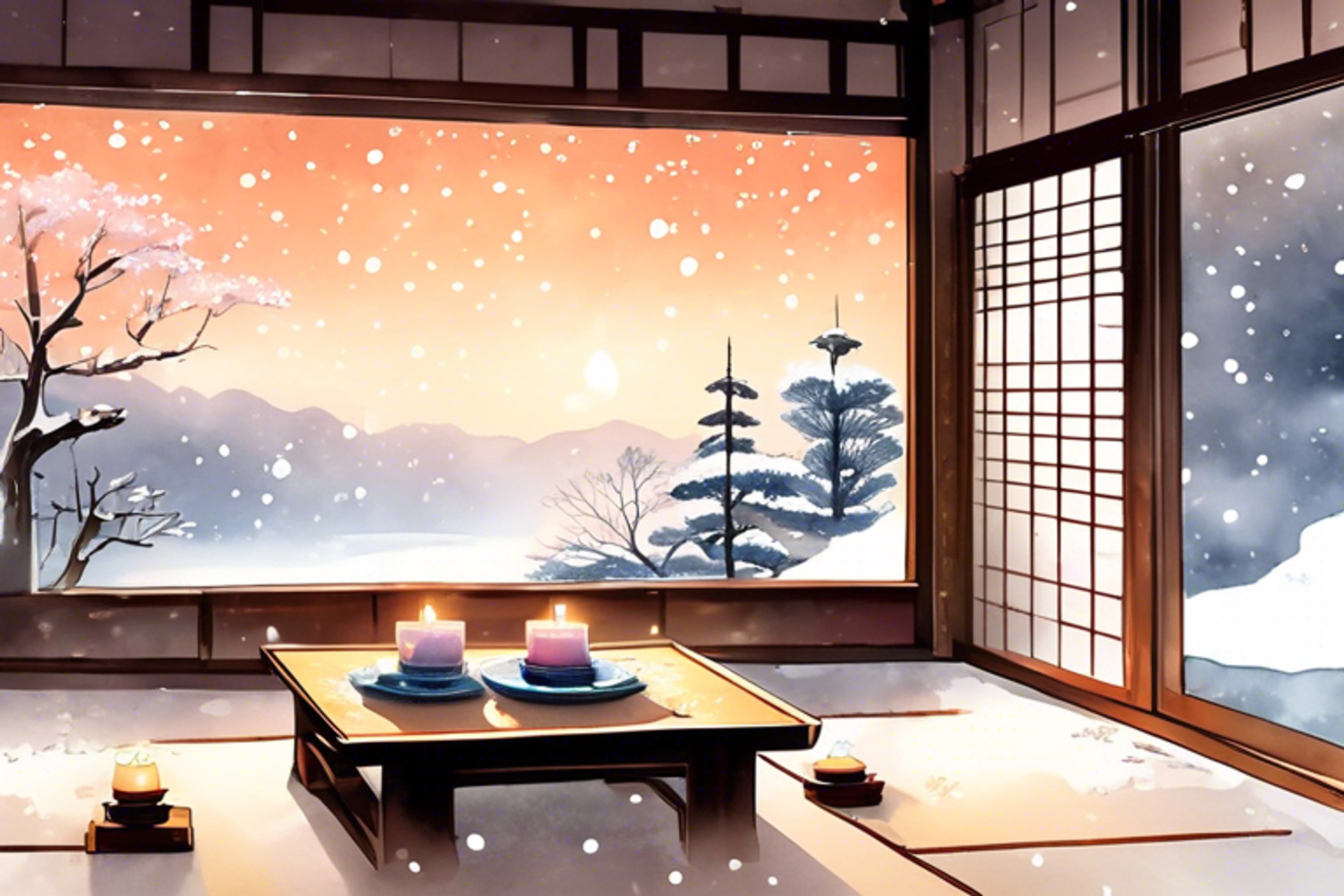 You and Ayaka spend an evening sharing tea near the warmth of flickering candles.