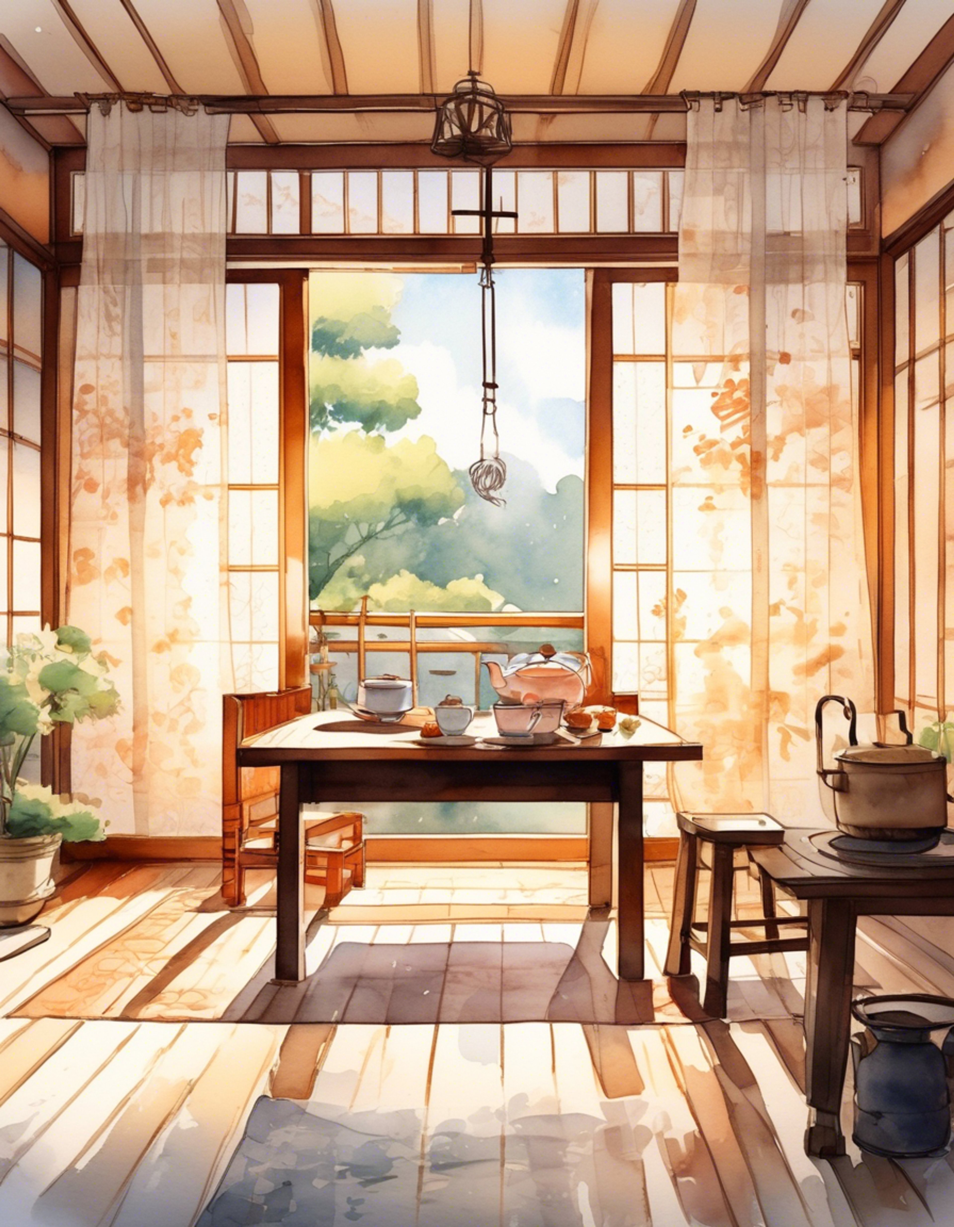 You find yourself invited into Chidori's welcoming home, where the aroma of fresh tea and home cooking fills the air. Her gentle smile and warm presence immediately puts you at ease as she fusses over making sure you're comfortable. The chaos of the outside world with its robot battles seems to fade away in this peaceful sanctuary.