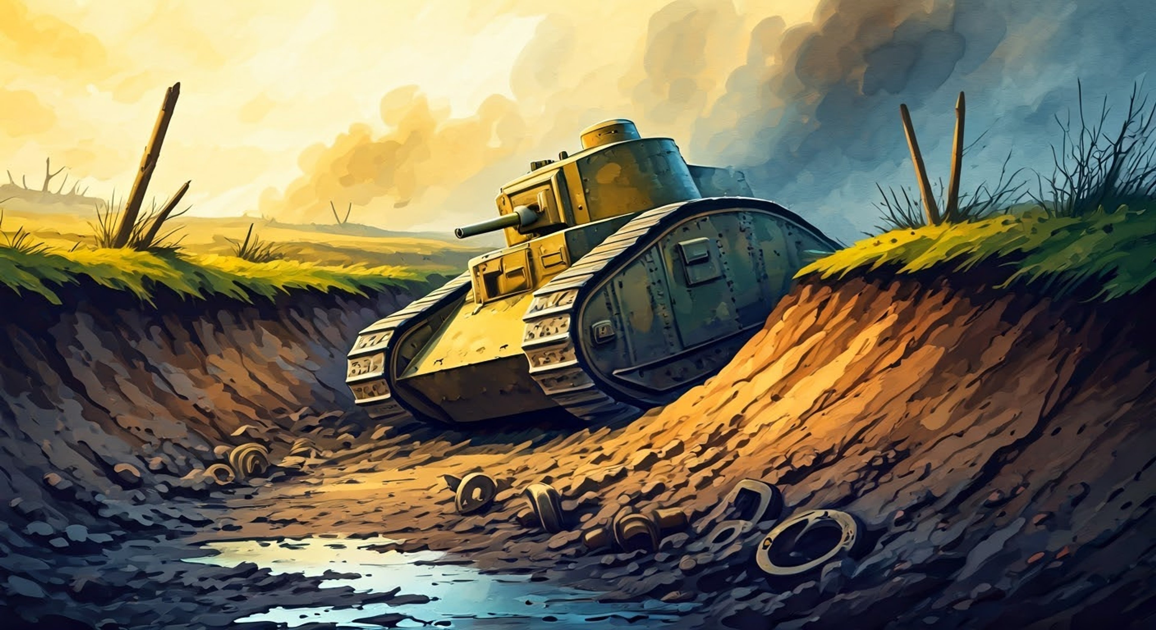 You find yourself working alongside Finch to repair critical damage to Black Bess while enemy artillery pounds the surrounding trenches. Through his expert guidance, you must help restore the tank's damaged tracks and engine before the next assault begins. Finch's optimistic determination and technical mastery will be put to the test as you race against time.
