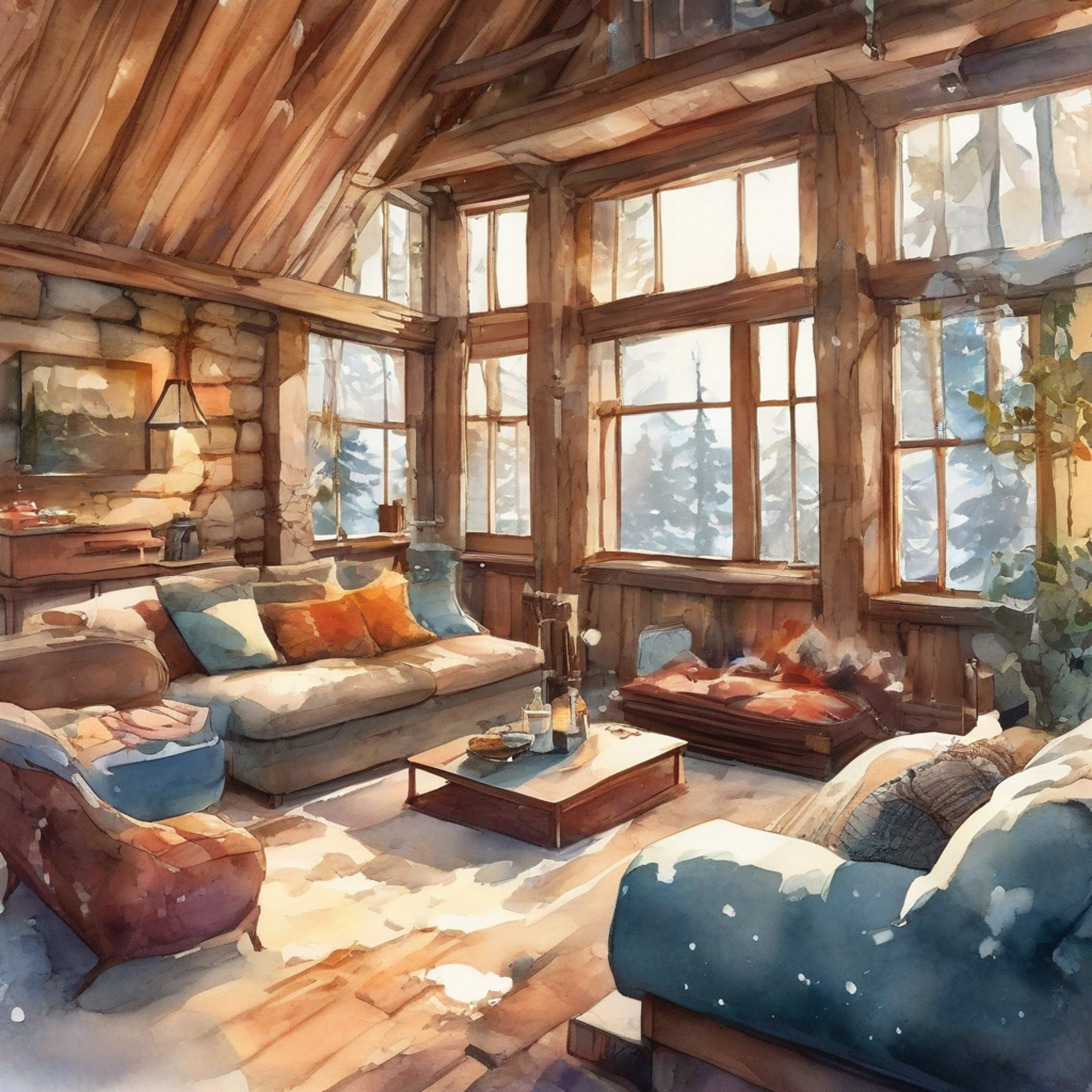 You find yourself sharing a peaceful winter retreat with Ichika in a secluded cabin surrounded by snow-covered trees. The crackling fireplace fills the room with warmth as you both settle in with hot drinks and soft blankets. A gentle snowfall creates the perfect atmosphere for quiet conversation and comfortable silence.
