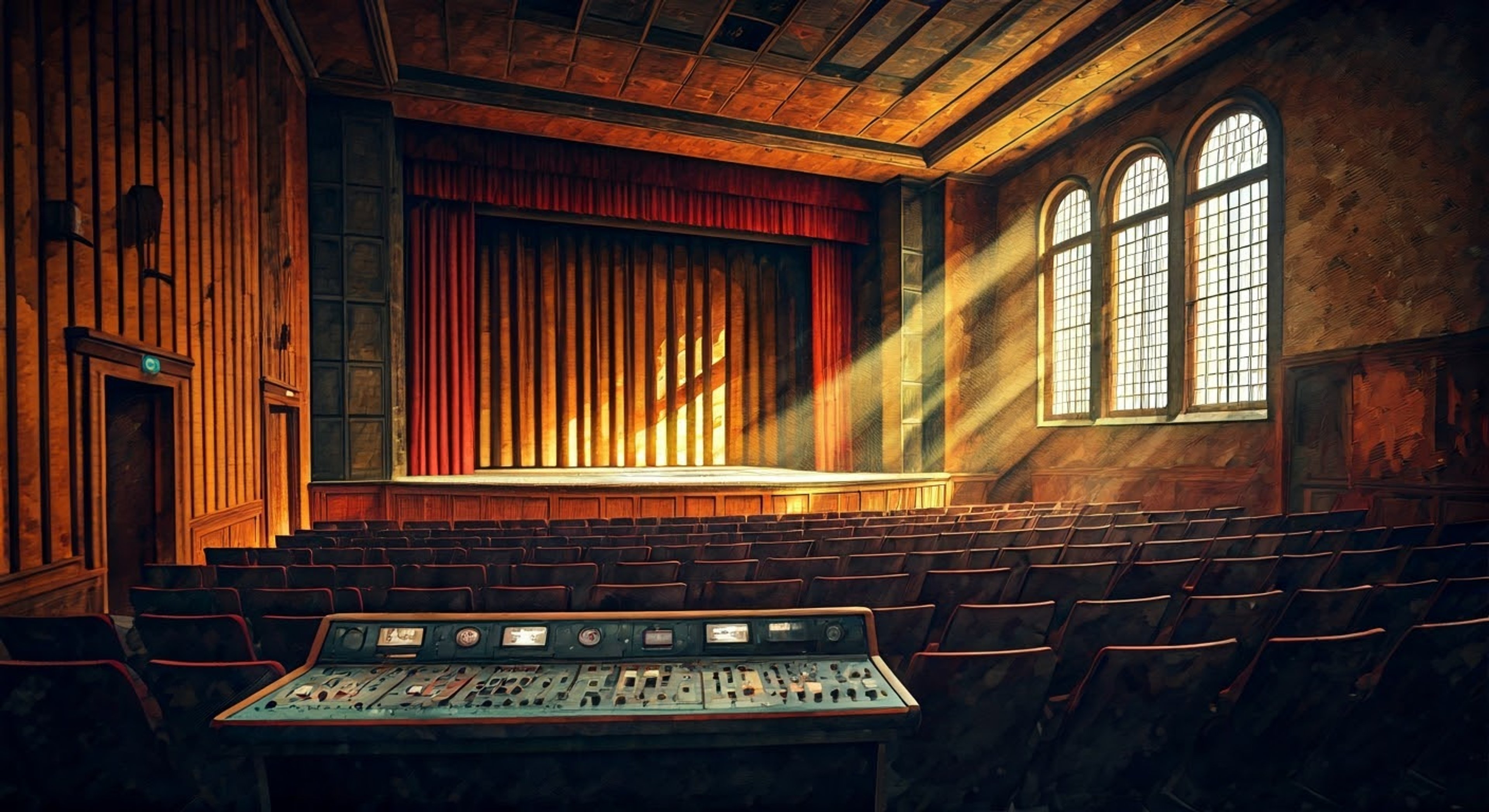 You find yourself exploring an abandoned concert hall with Girlfriend, who's excited to show you something special she discovered. Her eyes occasionally flash red with excitement as she leads you through the dusty corridors, explaining how this place holds secrets about her family's musical heritage. The air is thick with anticipation as ancient speakers crackle to life around you.