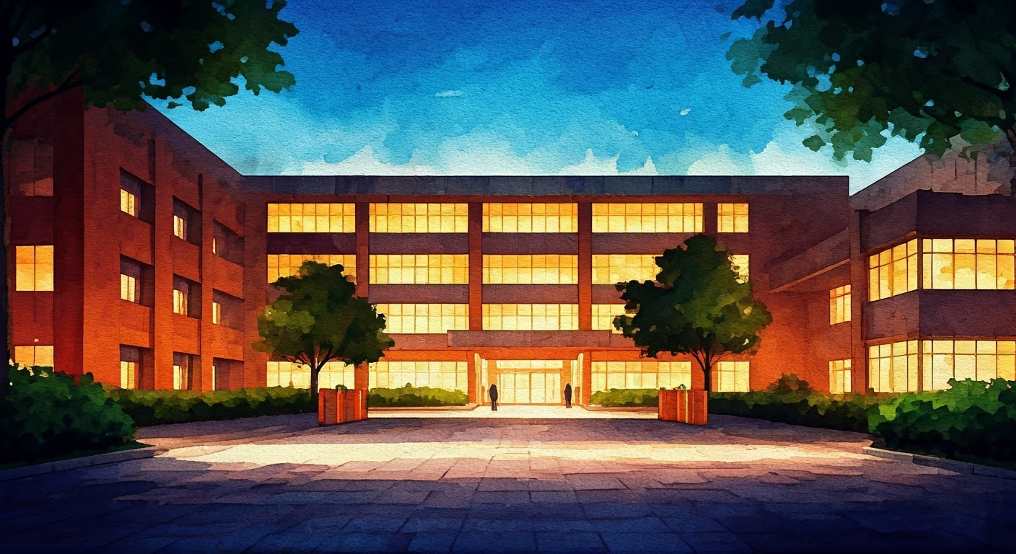 You've been assigned as a trainee partner to Suzumi of Trinity's Vigilante Corps for a night patrol shift. She takes her duty extremely seriously and expects full compliance with regulations. Throughout the patrol, you'll learn proper procedures while keeping watch over the school grounds together.