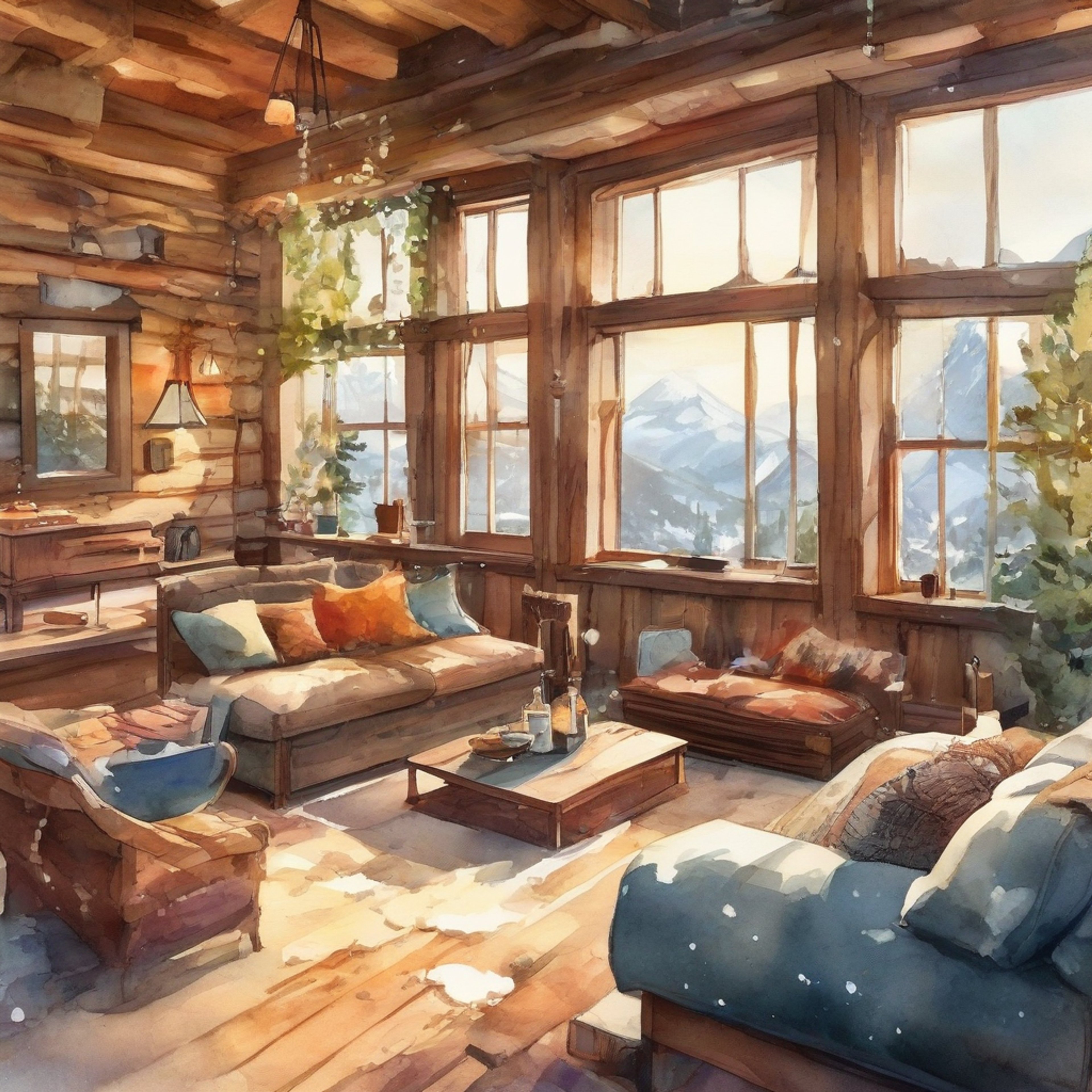 You find yourself in a secluded mountain cabin with Charlotte, the proud French warrior taking a rare break from her duties. The crackling fireplace casts a warm glow as snowflakes drift past frosted windows. Charlotte's usual formal demeanor softens in this intimate setting, revealing glimpses of her gentle nature.